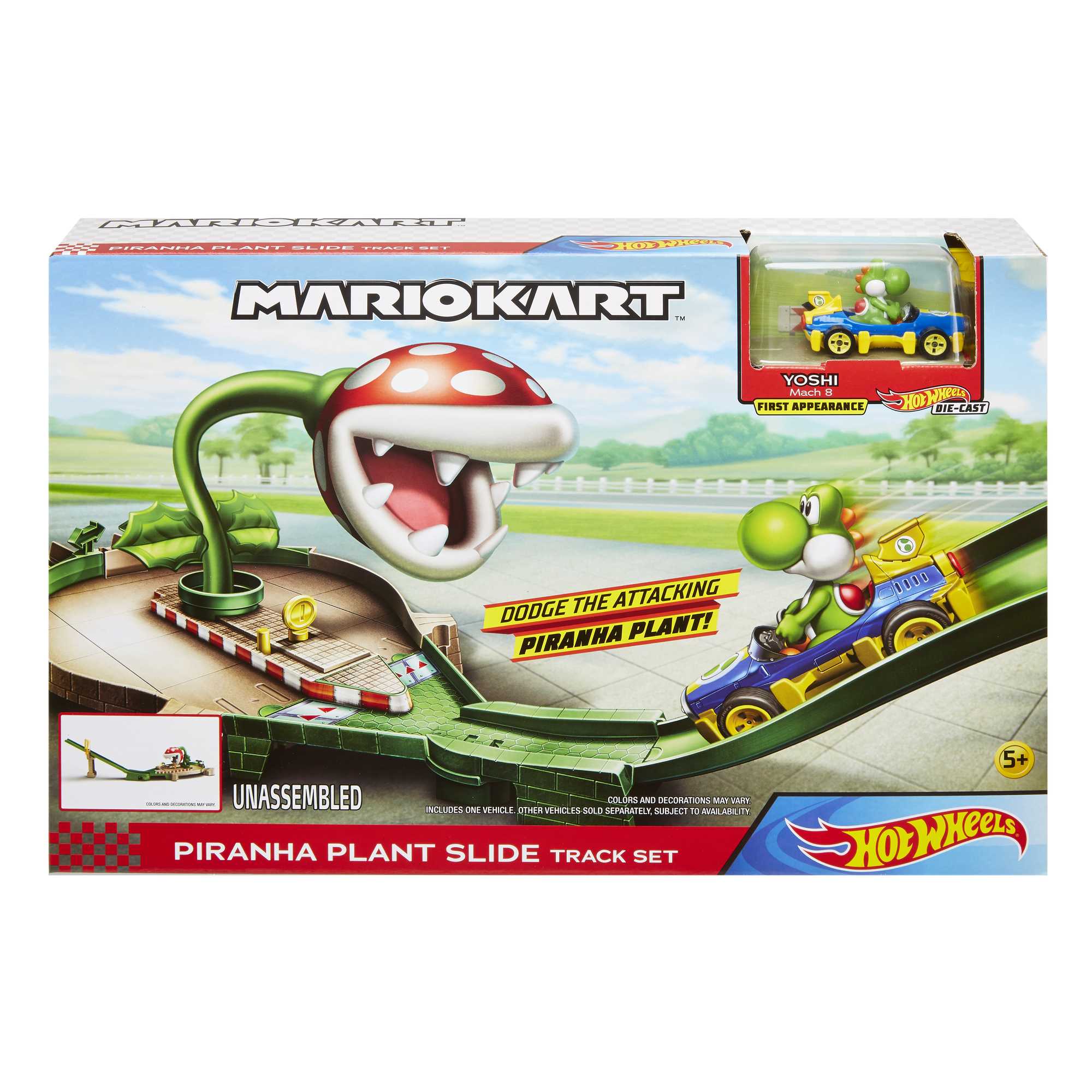 Hot Wheels Mario Kart Track Set - Piranha Plant Slide Track With Mario Kart Vehicle And Nemesis
