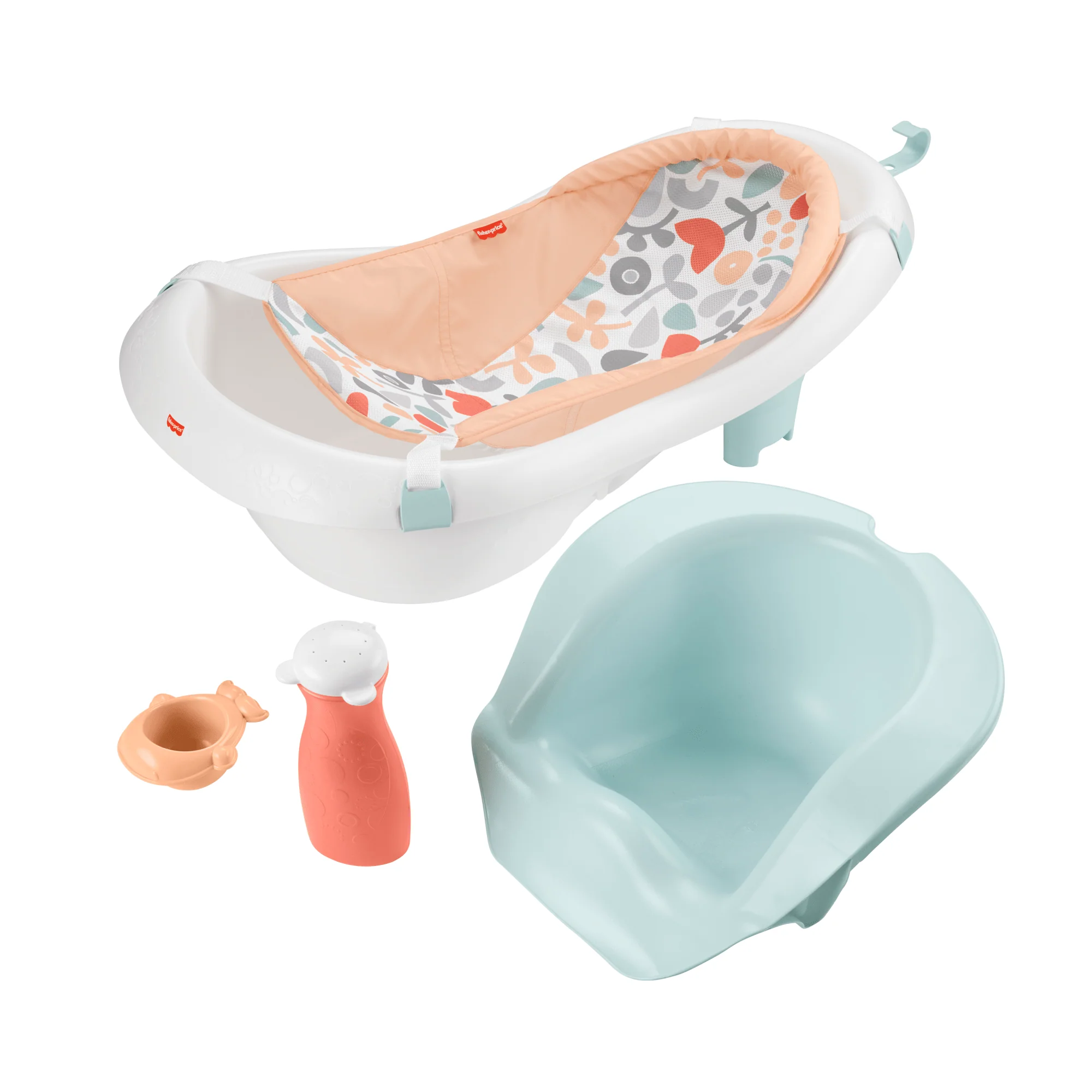 Fisher-Price 4-in-1 Sling 'n Seat, Baby Bath Tub For Newborn To Toddler, Summer Blossoms