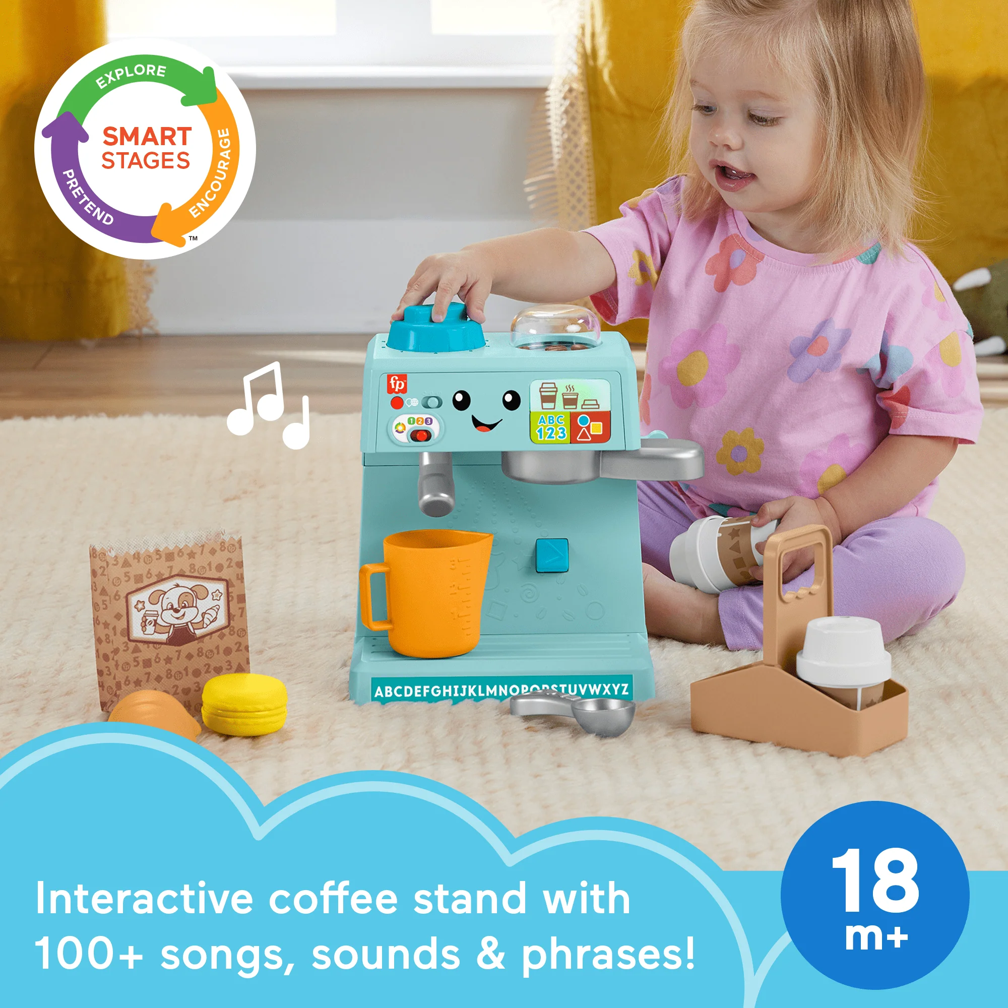 Fisher-Price Laugh & Learn Learn & Serve Coffee Caf�� Toddler Electronic Toy, 10 Play Pieces, Multilanguage Version