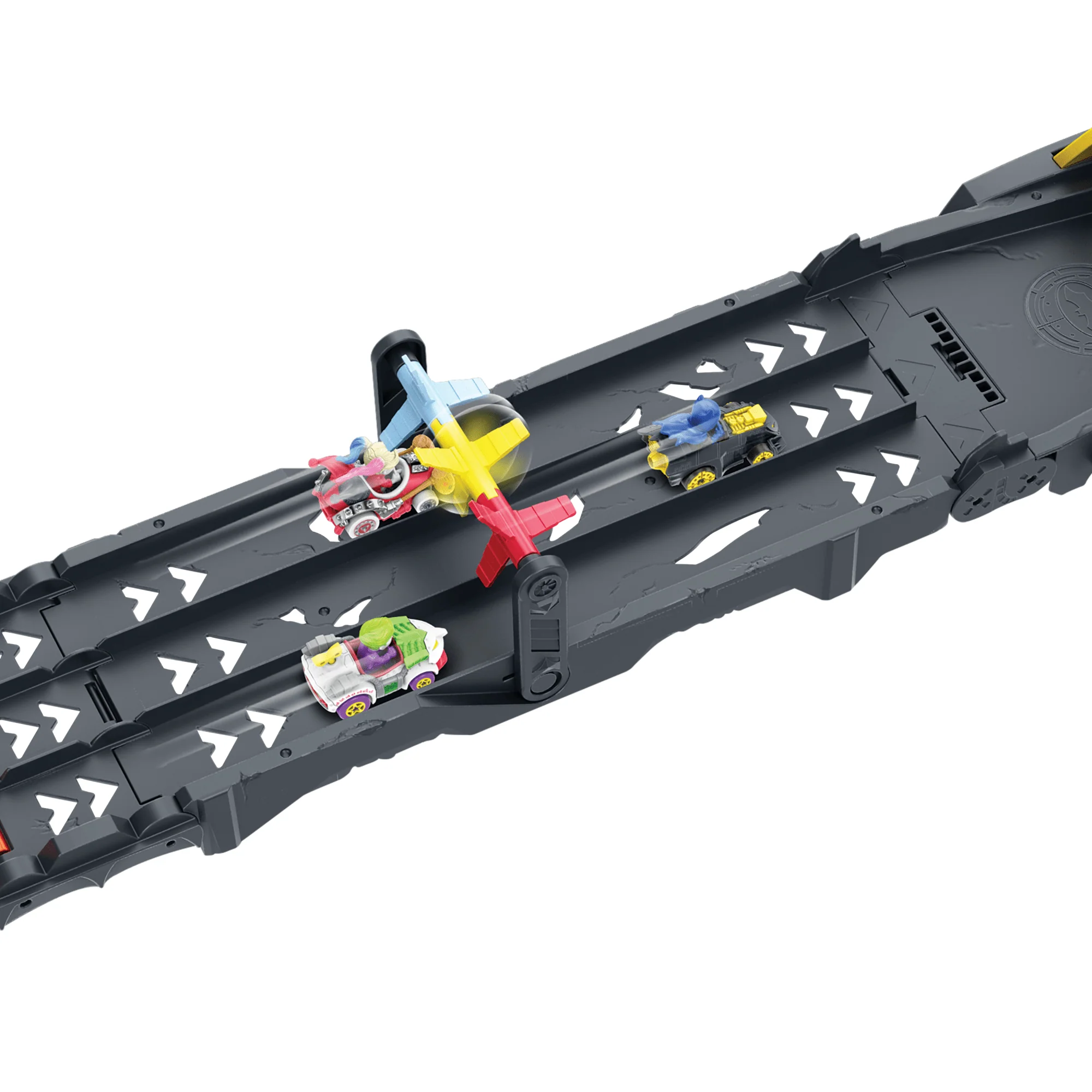 Hot Wheels Racerverse Batman's Escape Chase Track Set, Vehicle Transforms into 3-Lane Racetrack With 2 Die-Cast Toy Cars