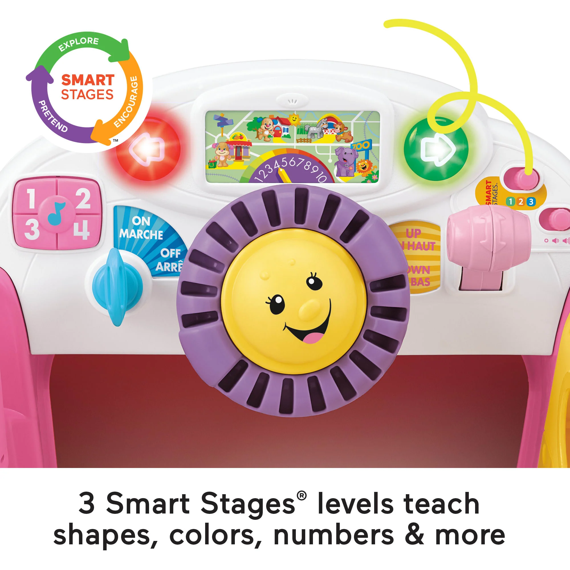 Fisher-Price Laugh & Learn Crawl Around Car, Electronic Learning Toy Activity Center For Baby, Pink