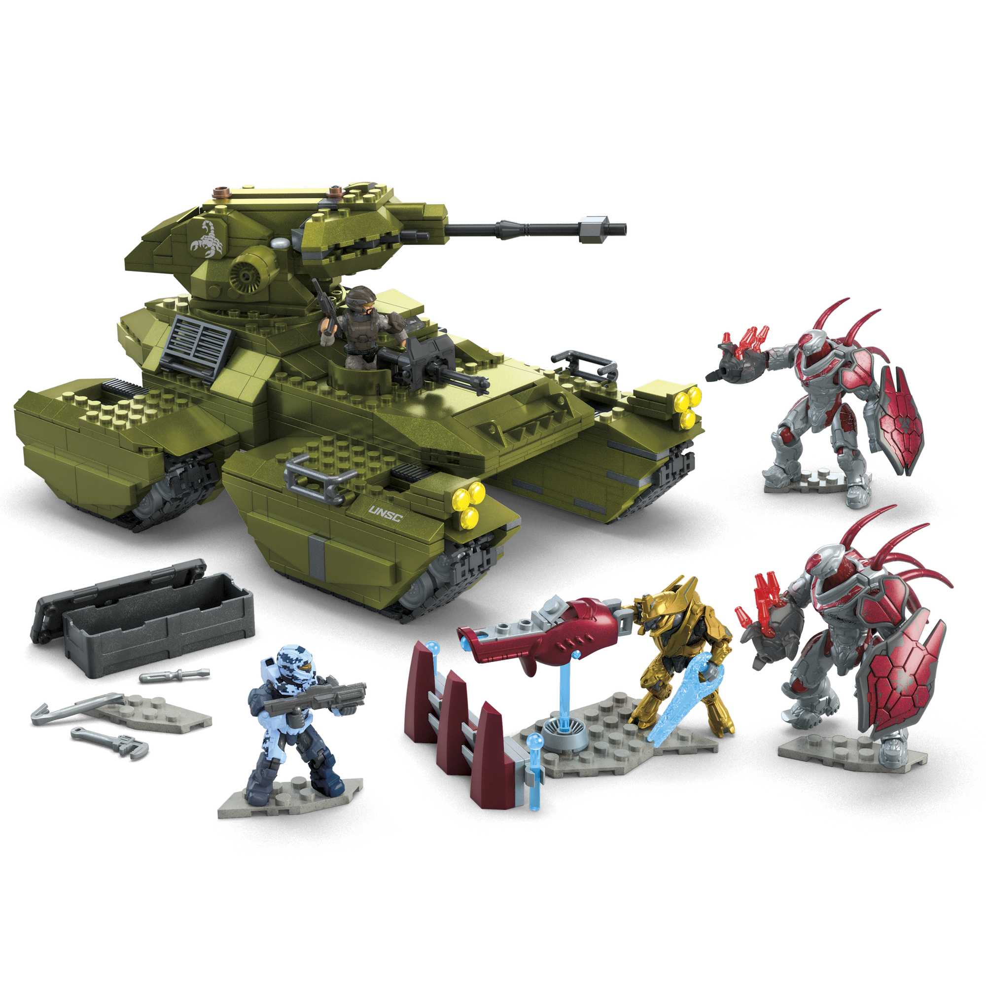 MEGA Halo UNSC Scorpion Clash Tank Building Kit With 5 Micro Action Figures (993 Pieces)