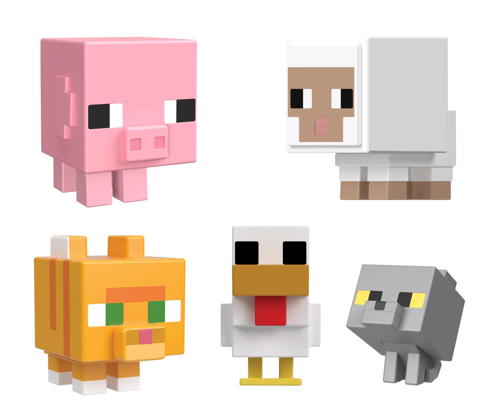 Minecraft Mini Action Figures 5-Pack, Mob Head Minis Farmland Friends Toy Set With Pixelated Design