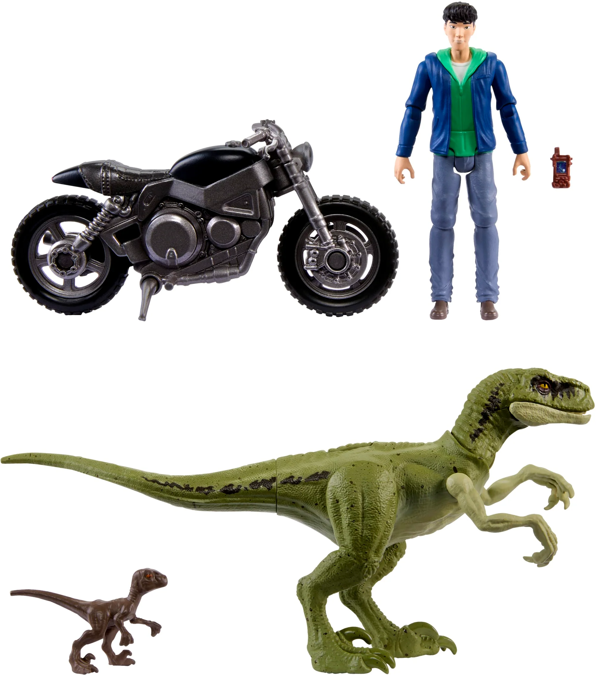 Jurassic World: Chaos Theory Dinosaur Kenji Action Figure Motorcycle Toy Story Pack