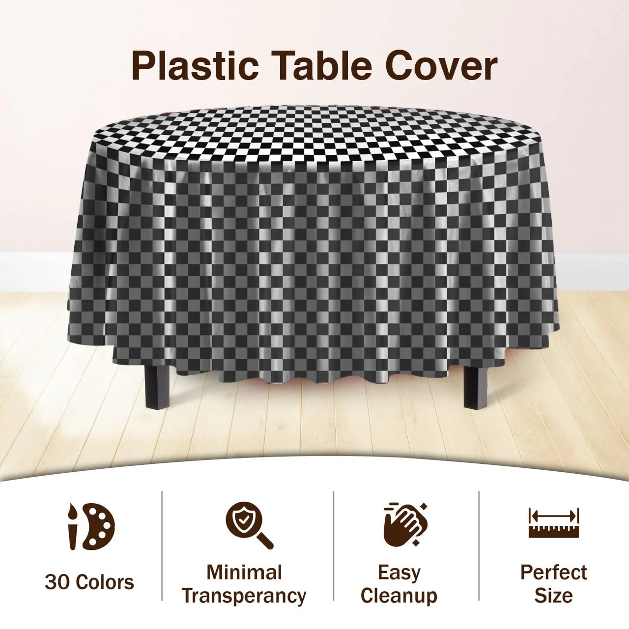 84 In. Round Black/White Checkered Table Cover