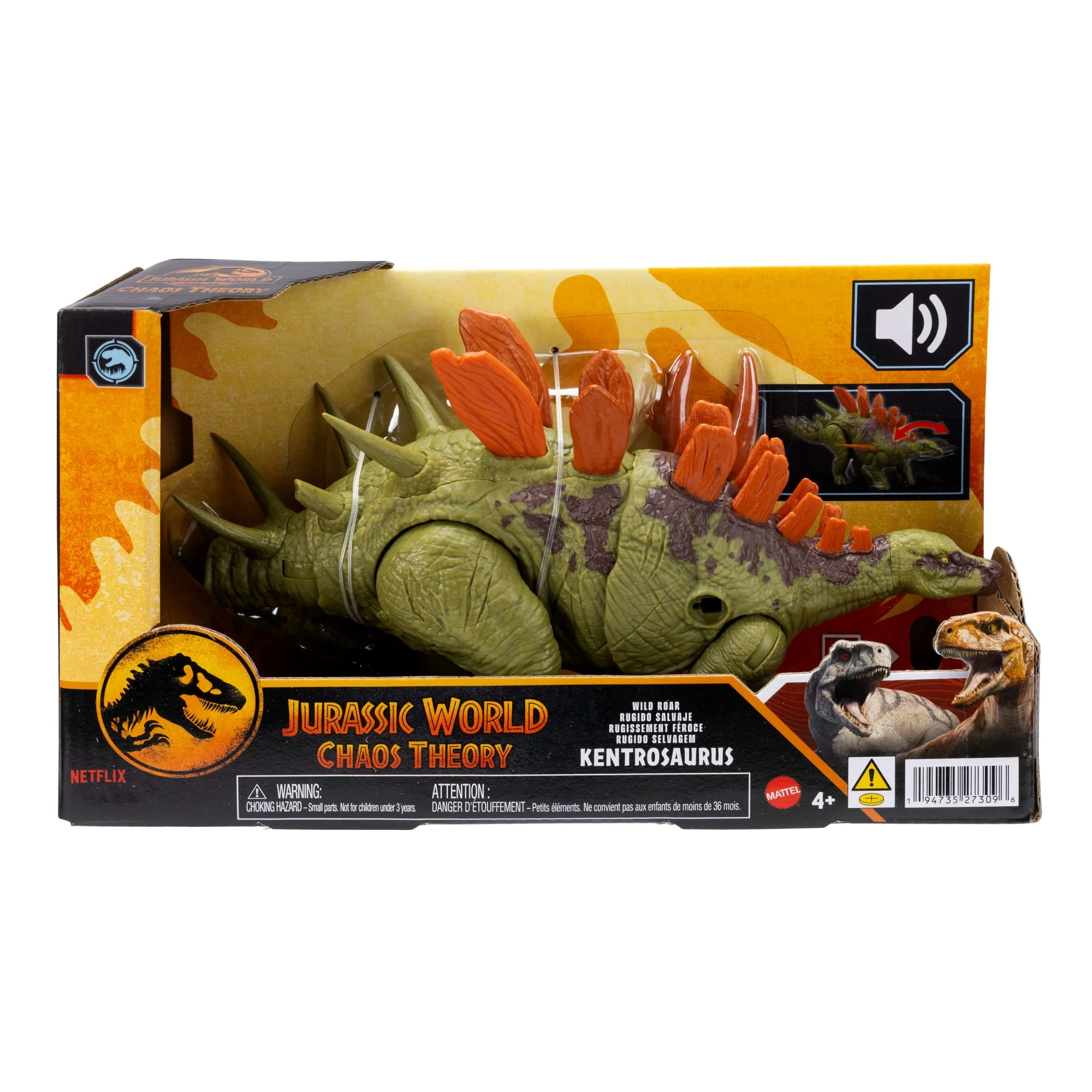 Jurassic World Chaos Theory Wild Roar Kentrosaurus Action Figure, Strike Attack & Sound Dinosaur Toy