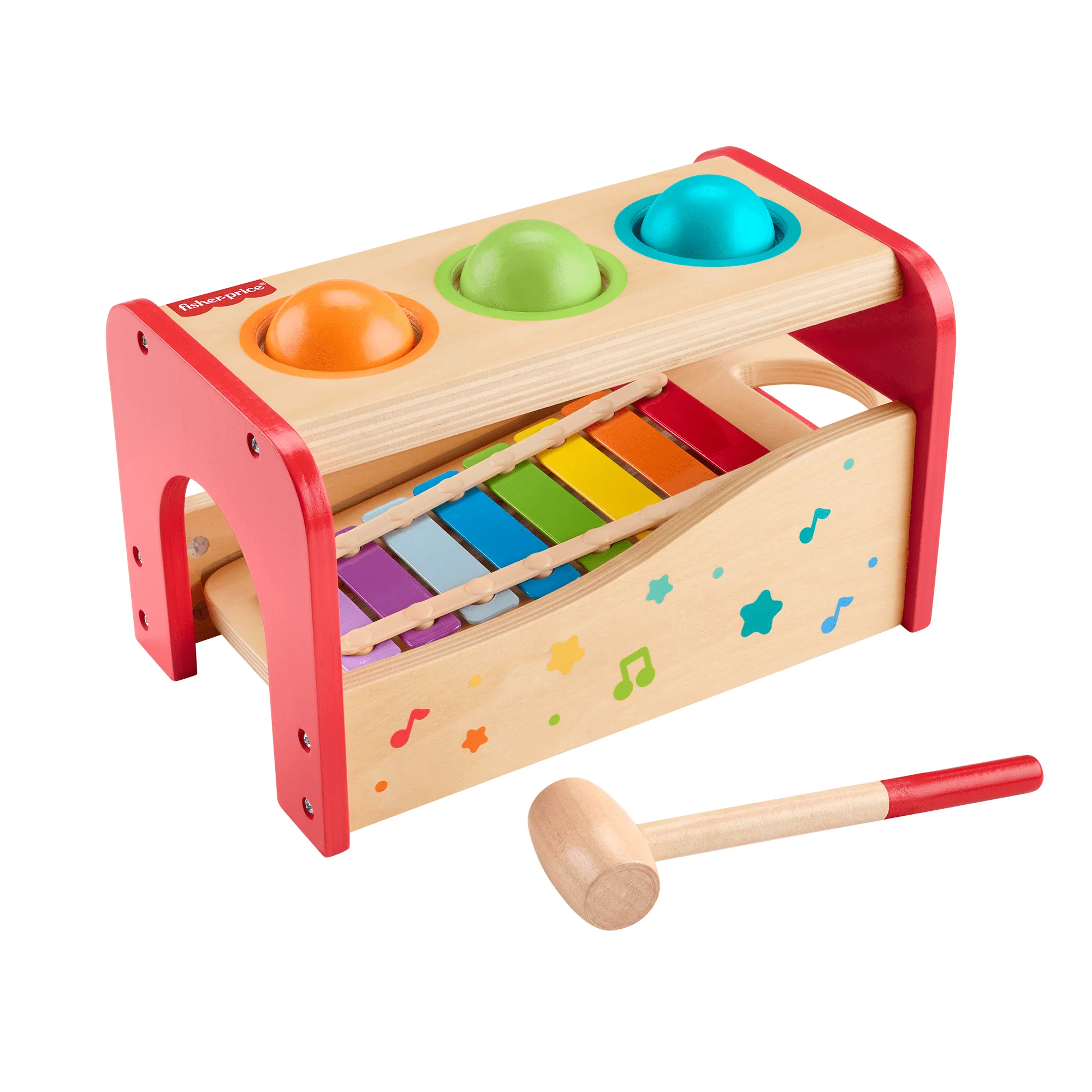 Fisher-Price Wood Toddler Toy Pound & Tap Bench Xylophone, 6-Piece Wooden Musical Activity For Preschool Kids Ages 18+ Months
