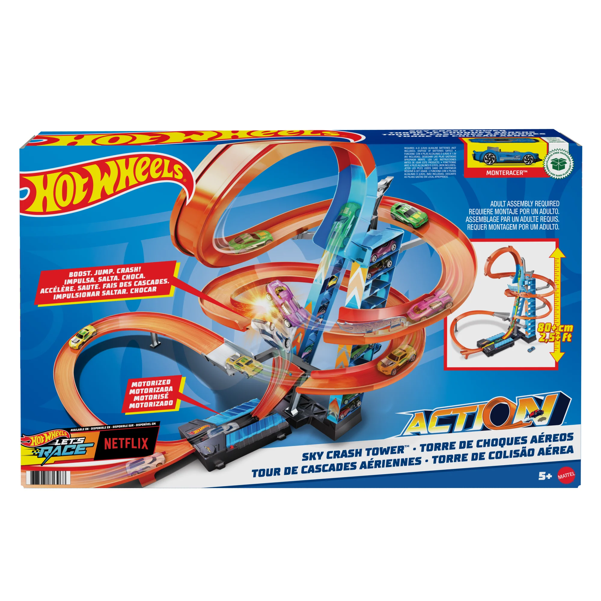 Hot Wheels Sky Crash Tower Track Set, More Than 2.5-Ft Tall With Motorized Booster