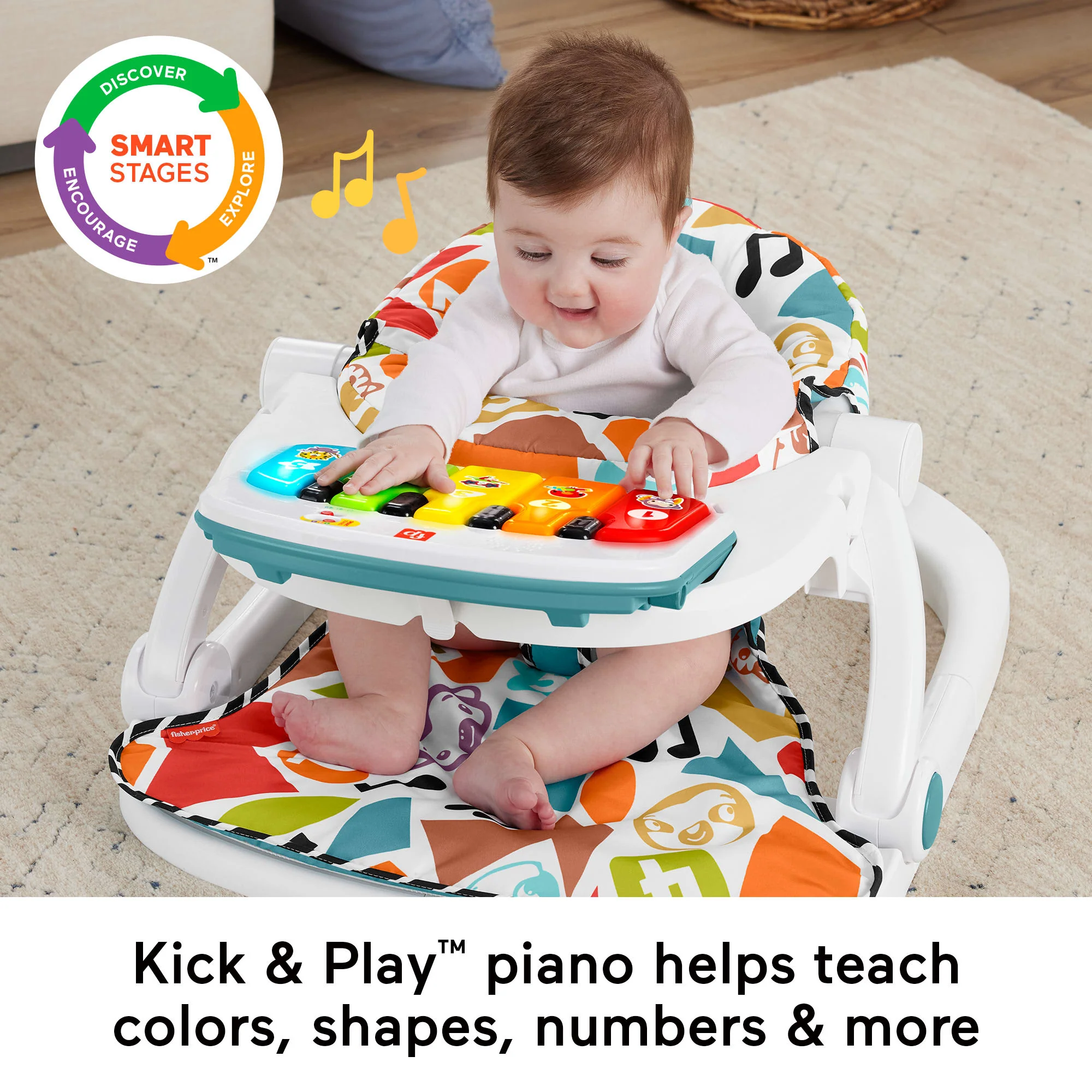 Fisher-Price Deluxe Kick & Play Sit-Me-Up Floor Seat Infant Chair With Piano Learning Toy