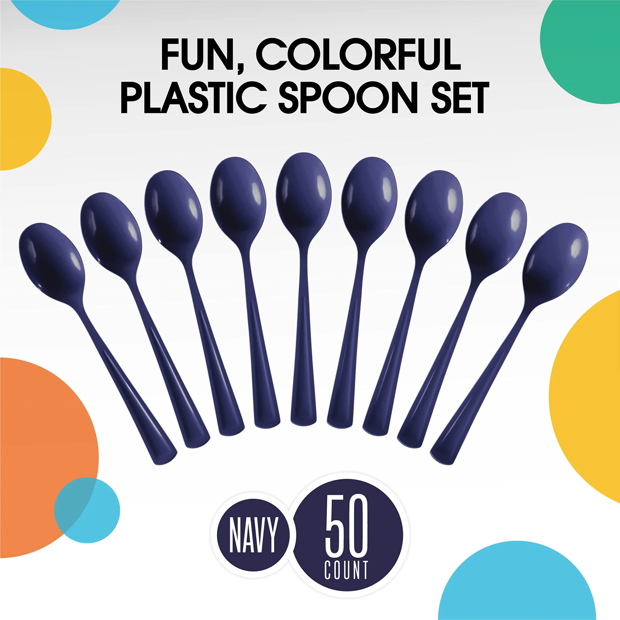Heavy Duty Navy Plastic Spoons | 50 Count