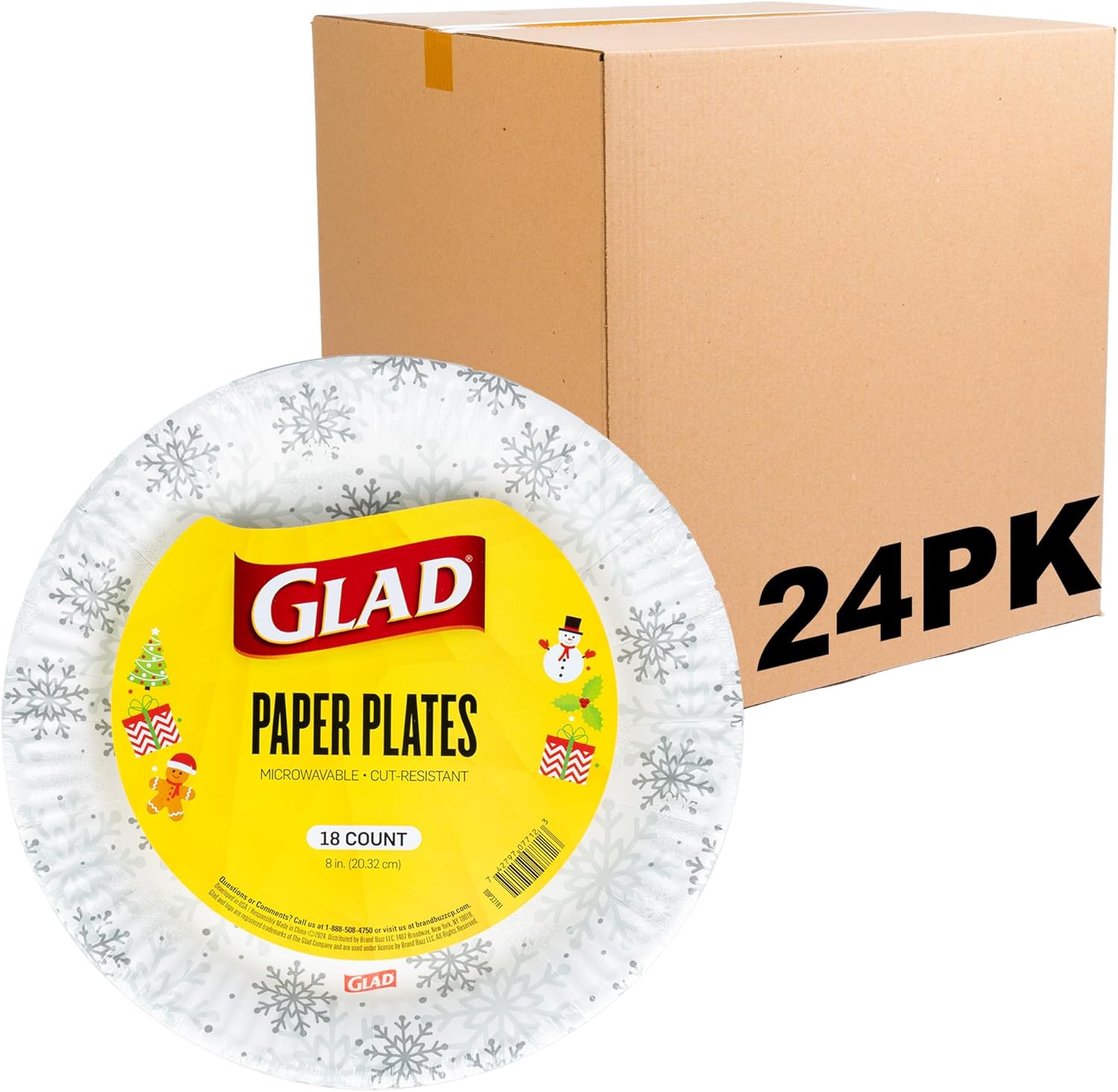 Glad Disposable Holiday Paper Plates, 10 Inch, 20 Count - Red Snowflake Design, Heavy Duty and Microwavable