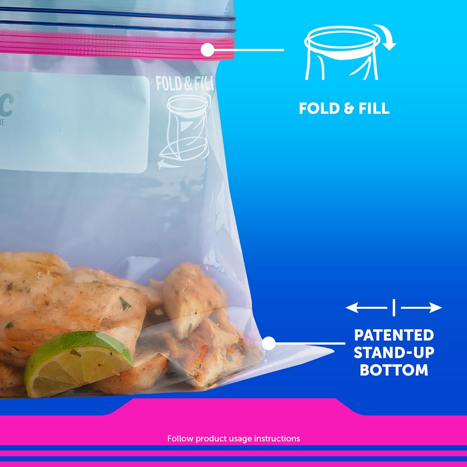 Ziploc Gallon Food Storage Bags, Stay Open Design with Stand-Up Bottom, Easy to Fill, 75 Count