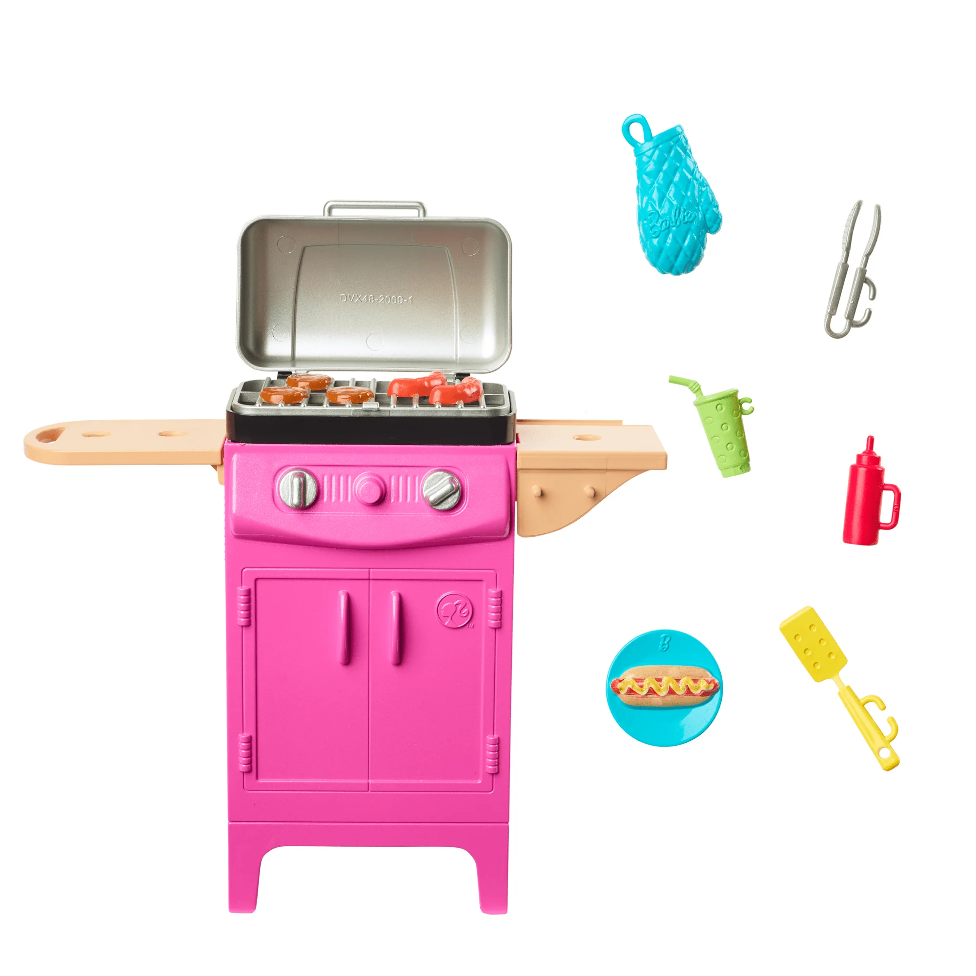 Barbie World Toy BBQ Grill Playset With 7 Dollhouse Accessories Including Grill With Working Lid & Food