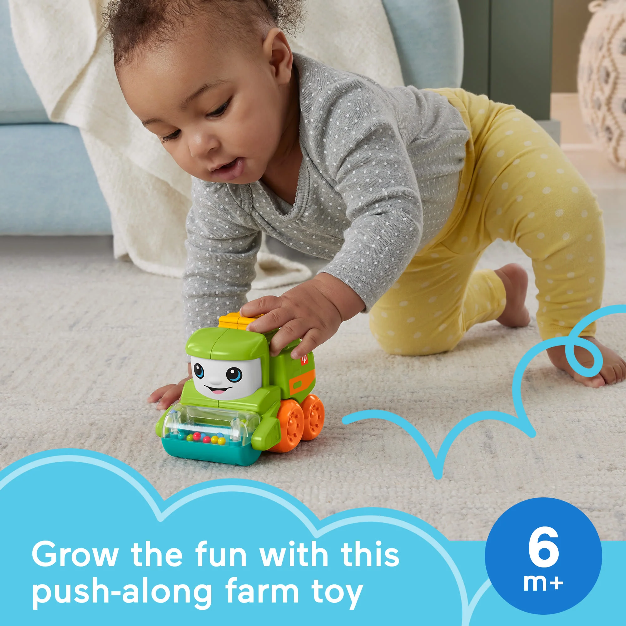 Fisher-Price Rollin�� Tractor Push-Along Toy Vehicle For infants With Fine Motor Activities
