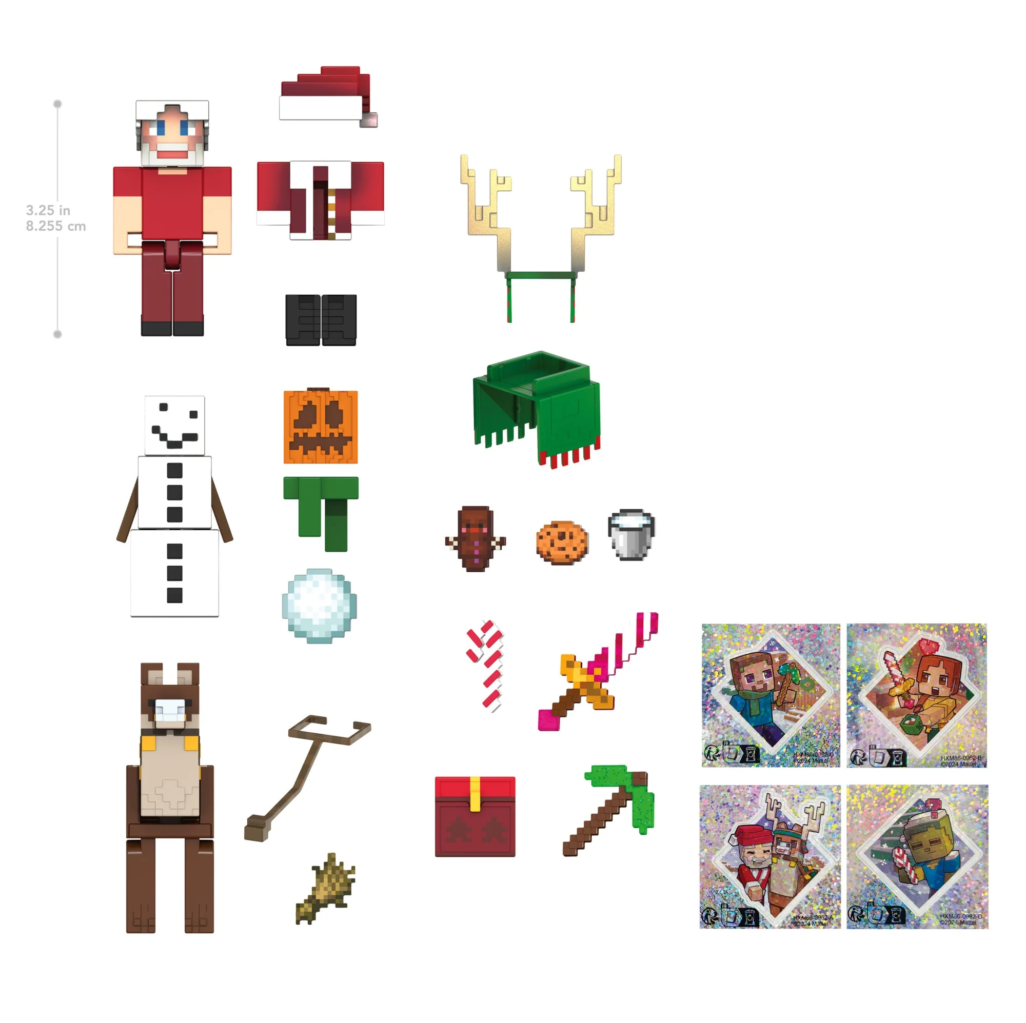 Minecraft Advent Calendar, 3 3.25-in Scale Action Figures, 17 Accessories & 4 Stickers