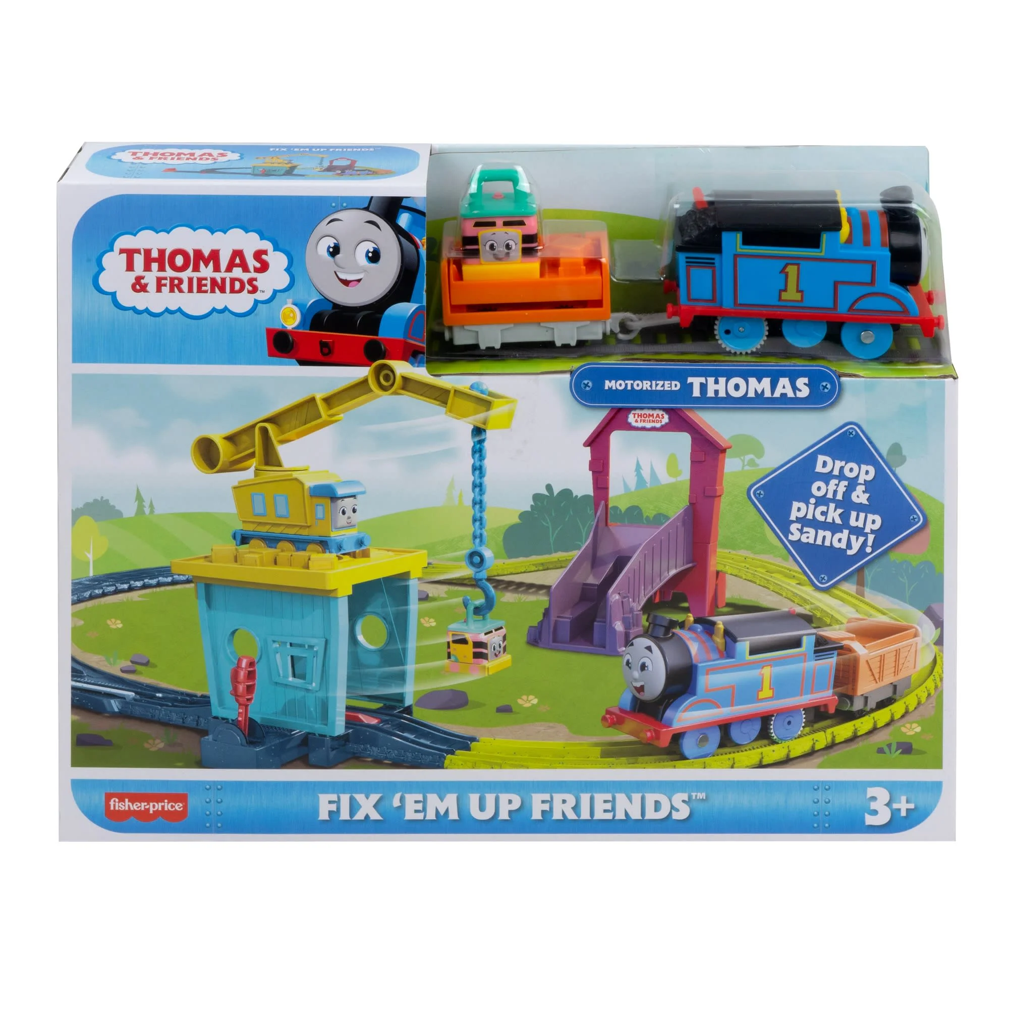 Thomas And Friends Train Set With Carly The Crane Sandy And Motorized Thomas, Fix ��Em Up Friends