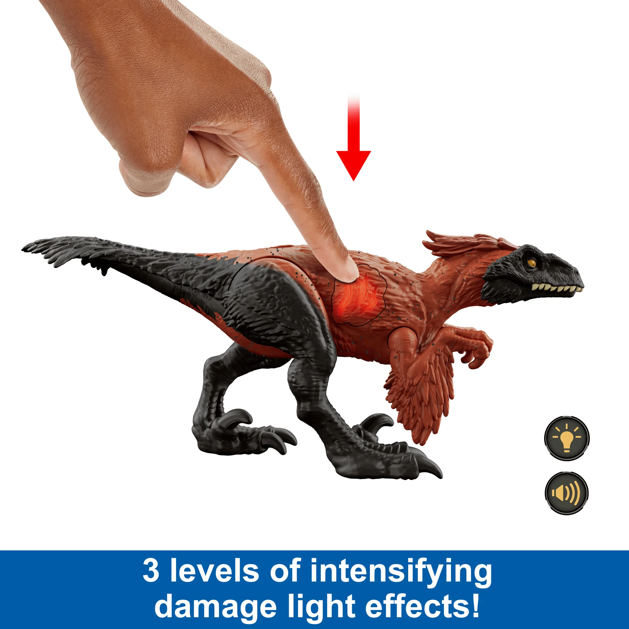 Jurassic World Epic Attack Pyroraptor Dinosaur Toy Figure With Damage, Lights & Sounds