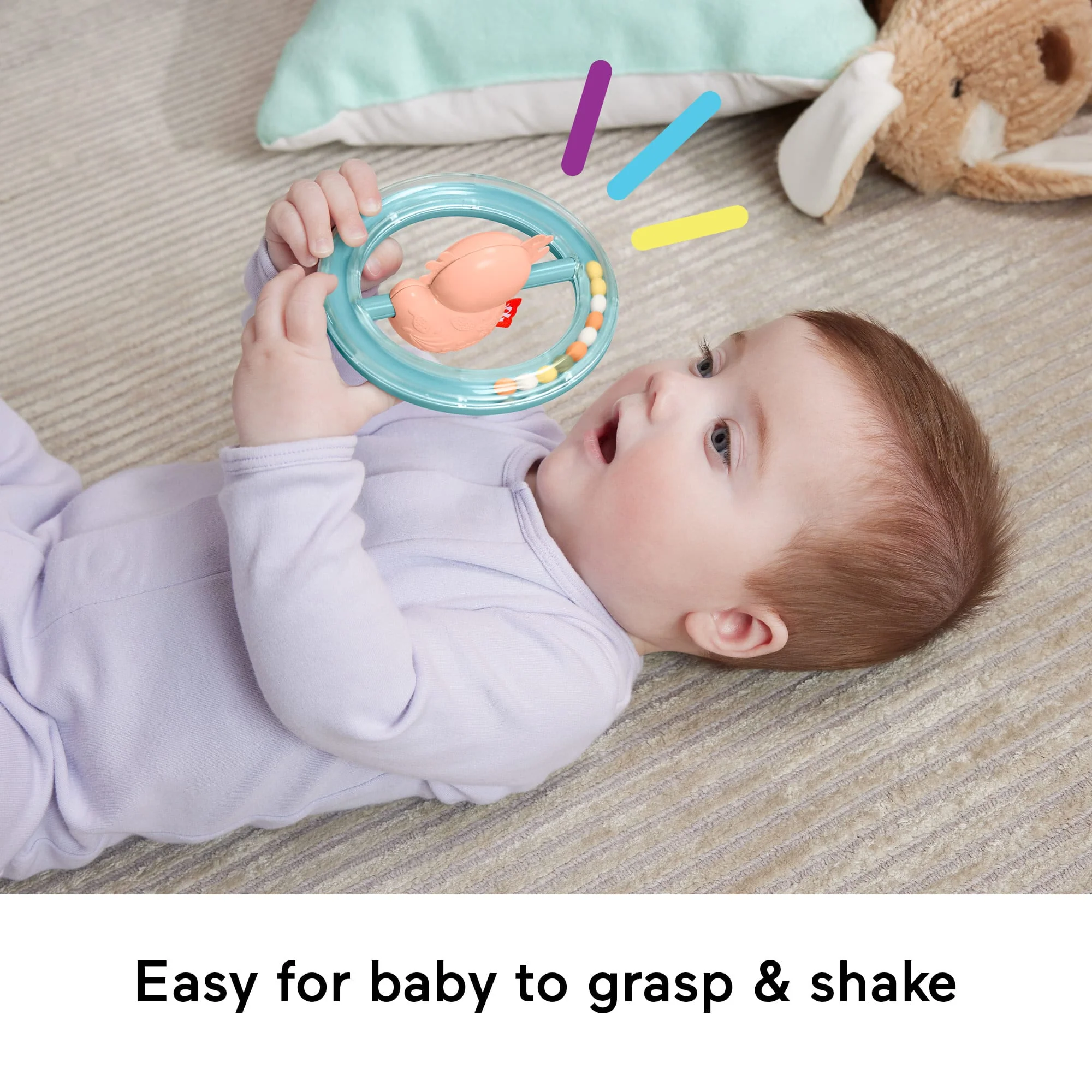 Fisher Price Shake & Spin Axolotl Rattle Baby Toy With Fine Motor Activity For Newborns