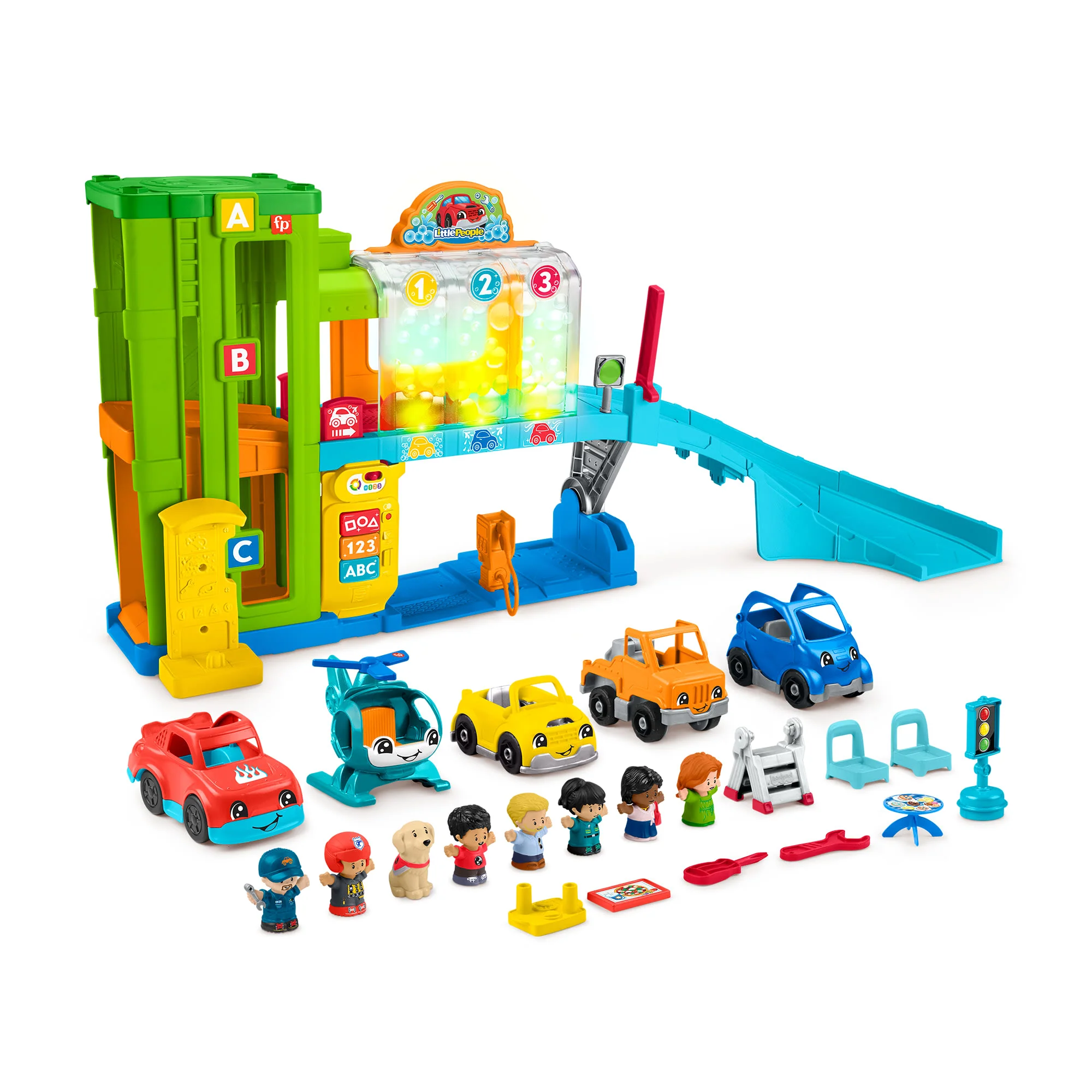 Fisher-Price Little People Light-Up Learning Garage Toddler Gift Set With 5 Vehicles & 17 Play Pieces
