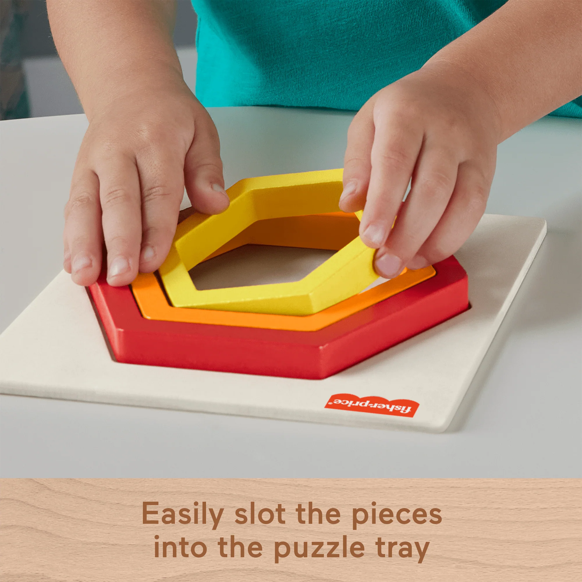 Fisher-Price Wooden Mini Rainbow Jigsaw Puzzle Hexagon For Toddlers & Kids, 5 Wood Pieces