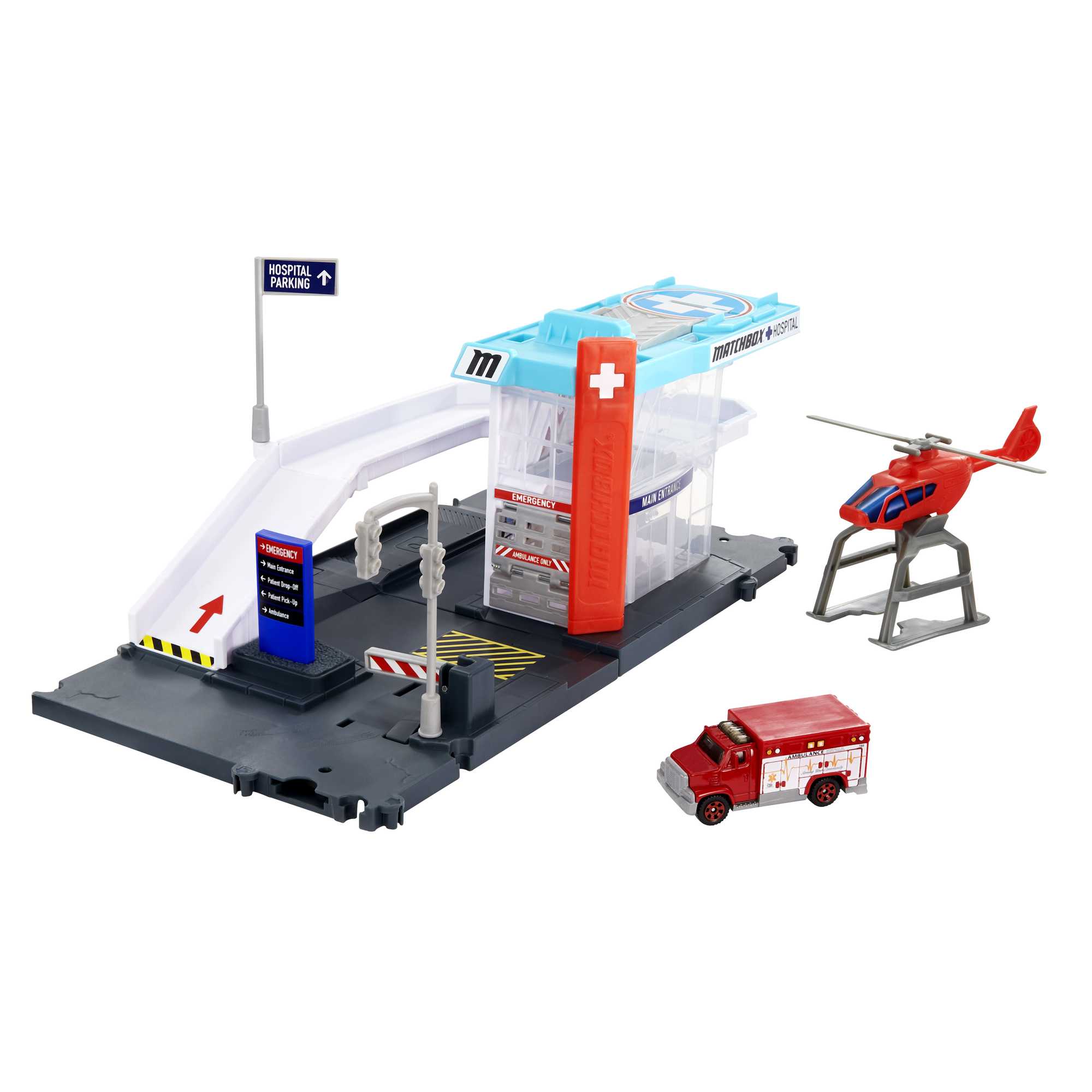 Matchbox Action Drivers Helicopter Rescue Playset With 1:64 Scale Toy Ambulance & Helicopter