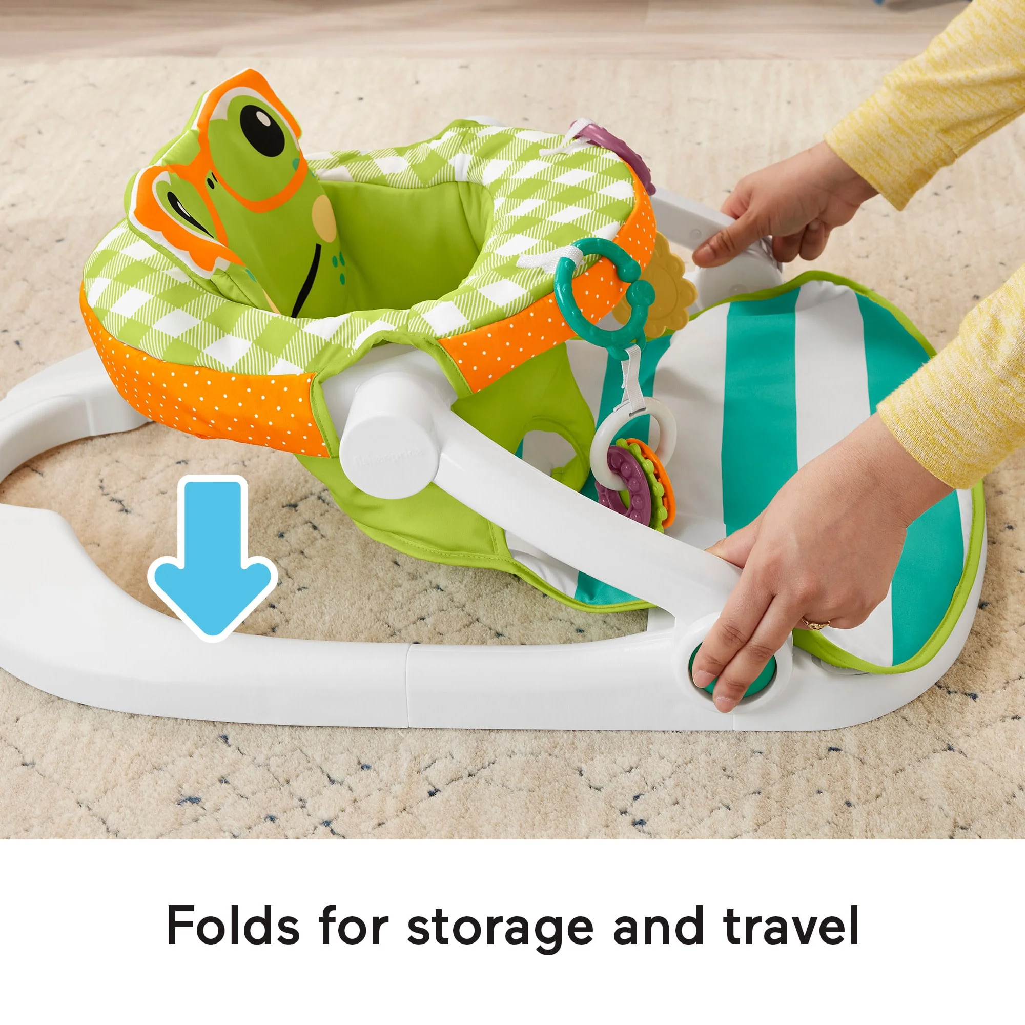 Fisher-Price Sit-Me-Up Portable Baby Seat With 2 Linkable Toys, Citrus Frog