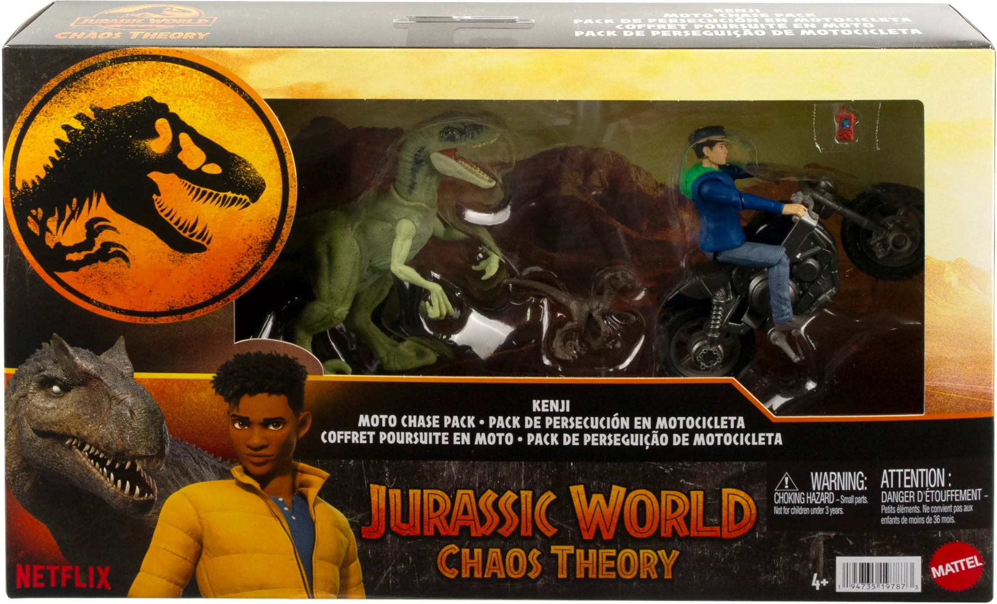 Jurassic World: Chaos Theory Dinosaur Kenji Action Figure Motorcycle Toy Story Pack