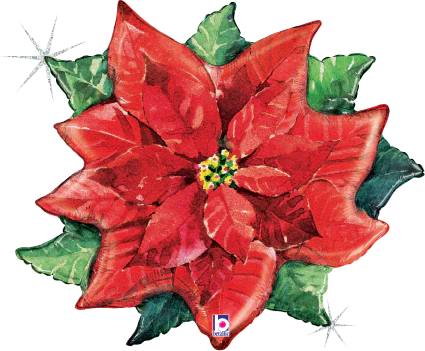 Betallic WaterColor Poinsettia 28 inch Shaped Foil Balloon Holographic Packaged 1ct