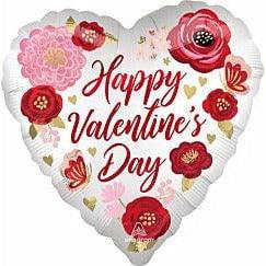 Anagram Happy Valentine's Day Satin Painted Flowers 28in Foil Balloon FLAT