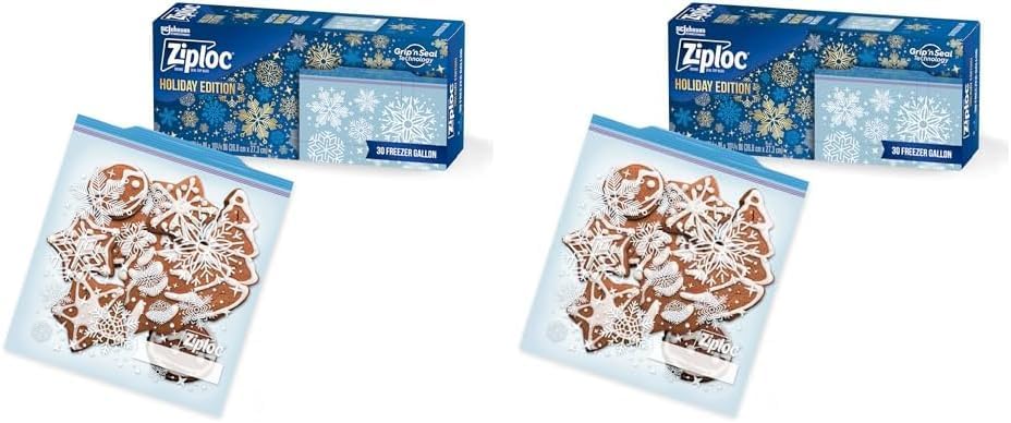 Ziploc Gallon Food Storage Freezer Bags, Stay Open Design with Stand-Up Bottom, Easy to Fill, 60 Count