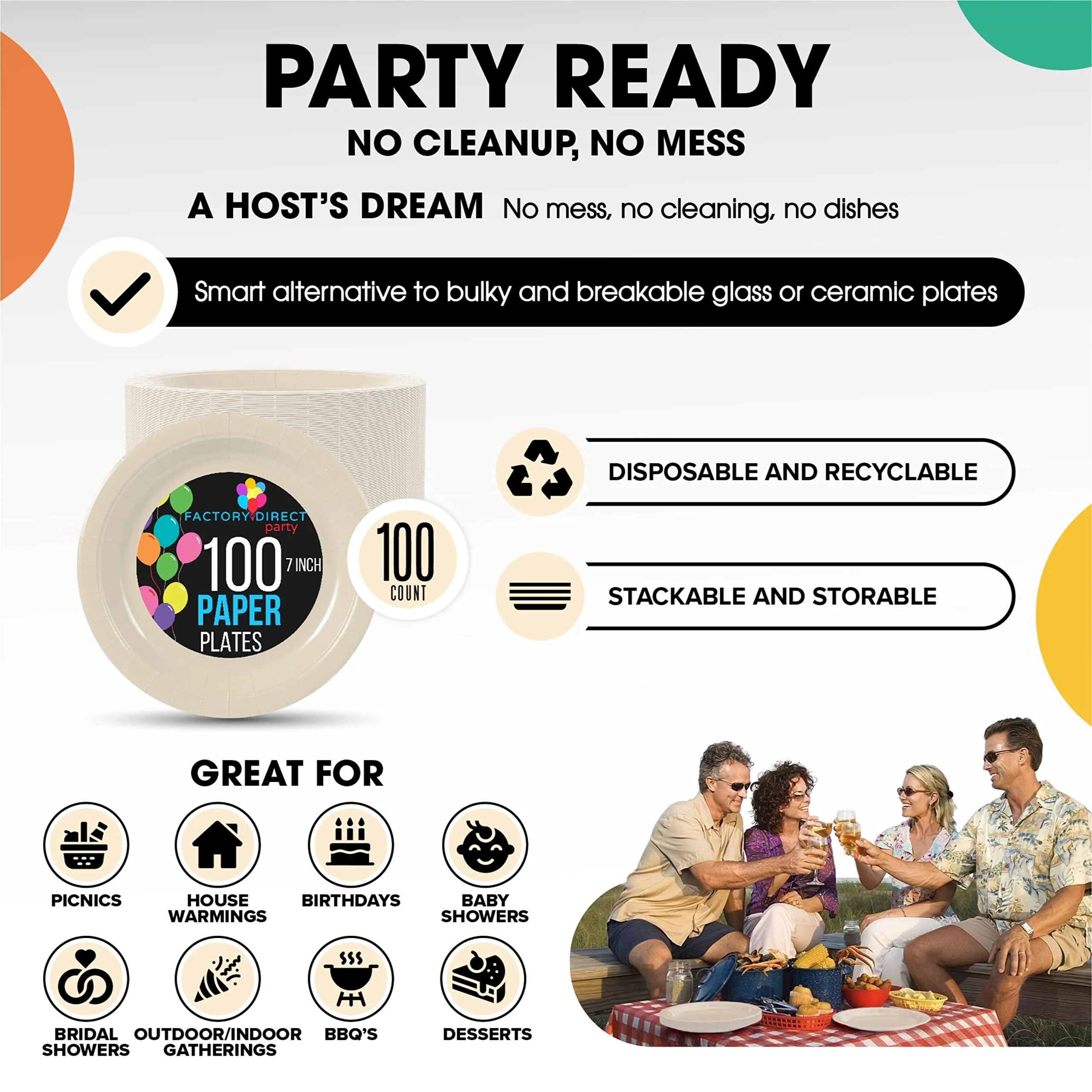 7 In. Ivory Paper Plates | 100 Count