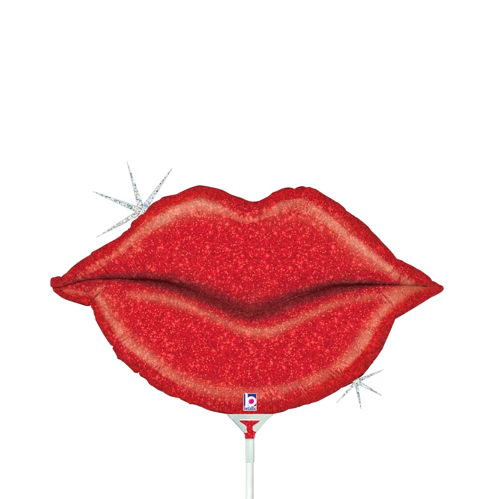 Betallic Mini Glitter Lips 14 inch Mini Air Holographic Shaped Foil Balloon 1ct