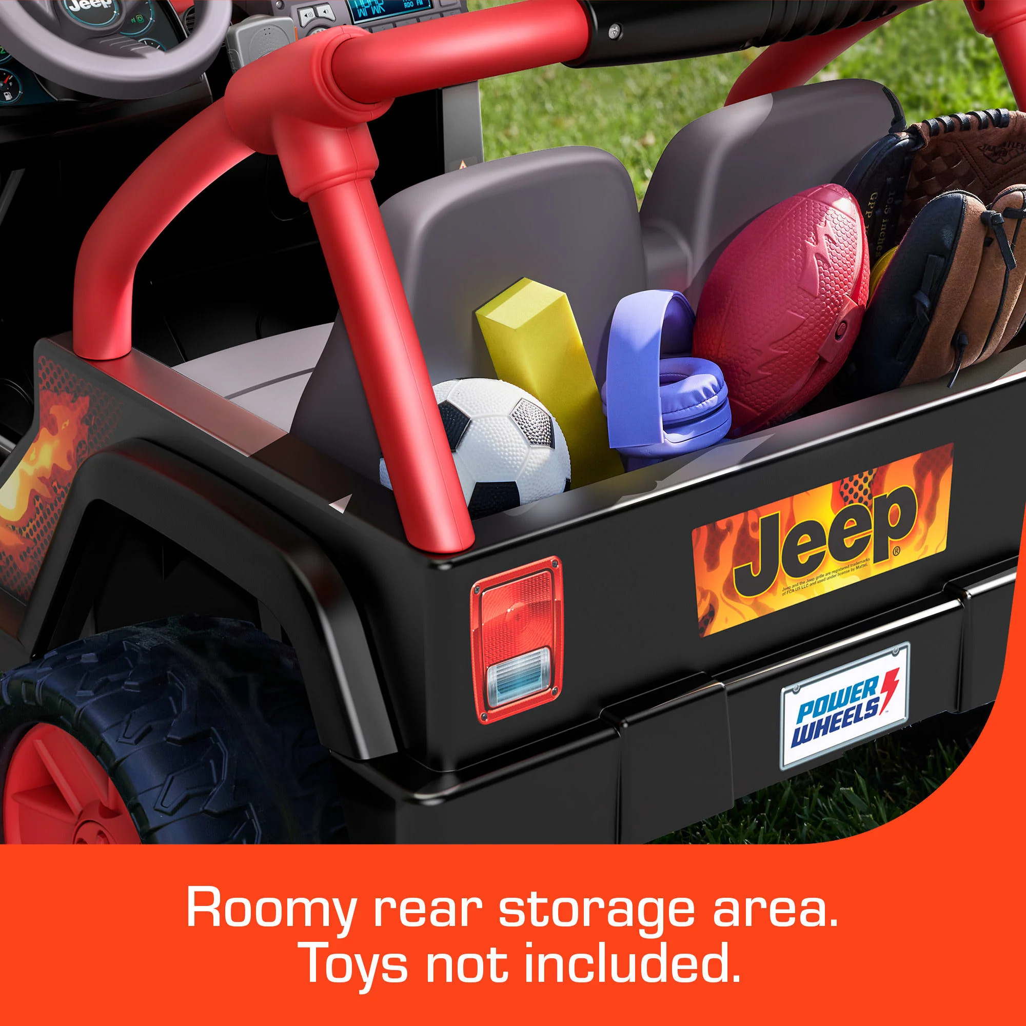 Power Wheels Tough Talking Jeep Wrangler Ride-On Toy With Sounds, Preschool Toy, Black & Red