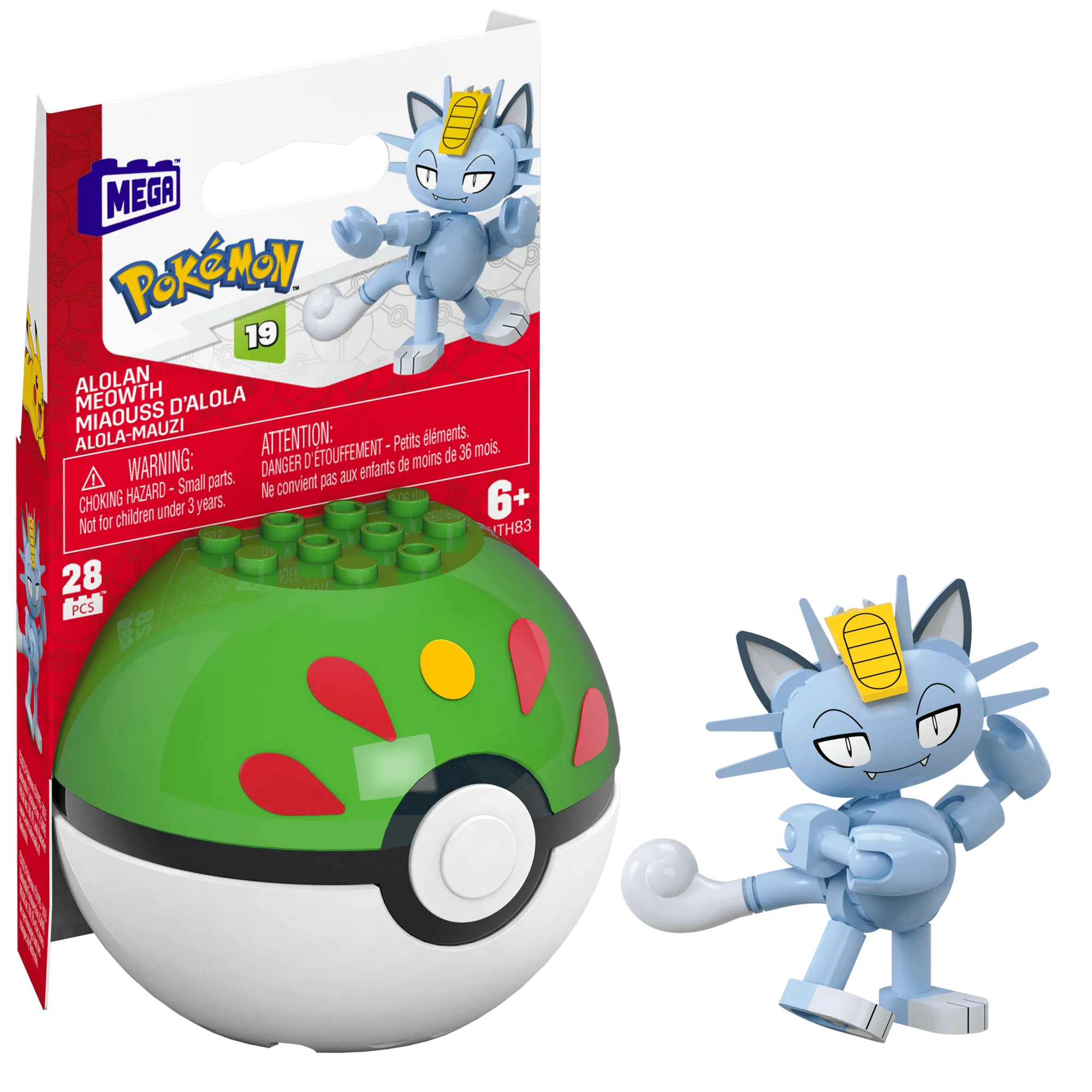 MEGA Pok��mon Alolan Meowth Building Toy Kit, Poseable Action Figure (28 Pieces) For Kids