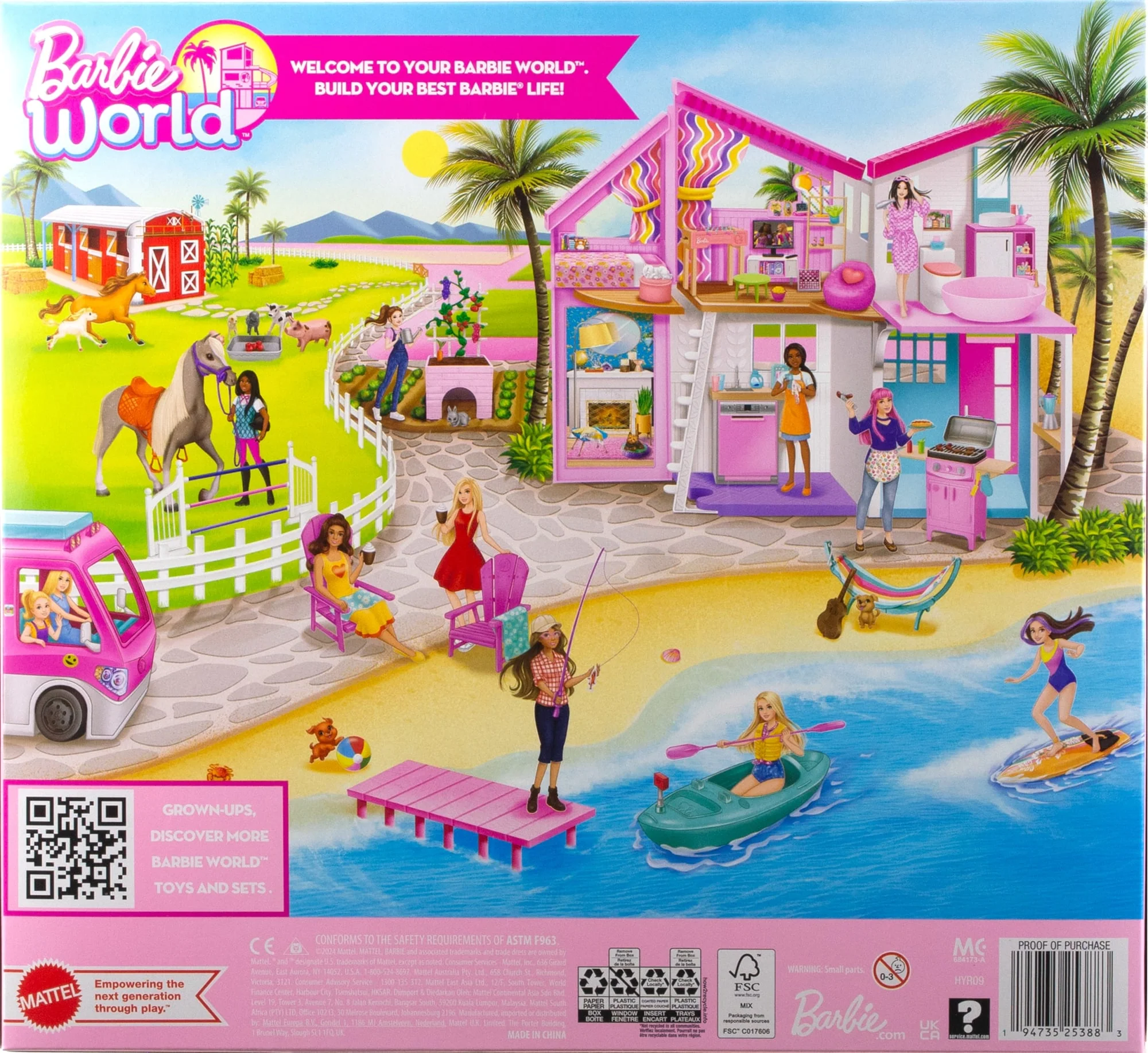 Barbie World Bathtime Toy Playset With 19 Dollhouse Accessories Including Bathtub, Toilet, & Vanity