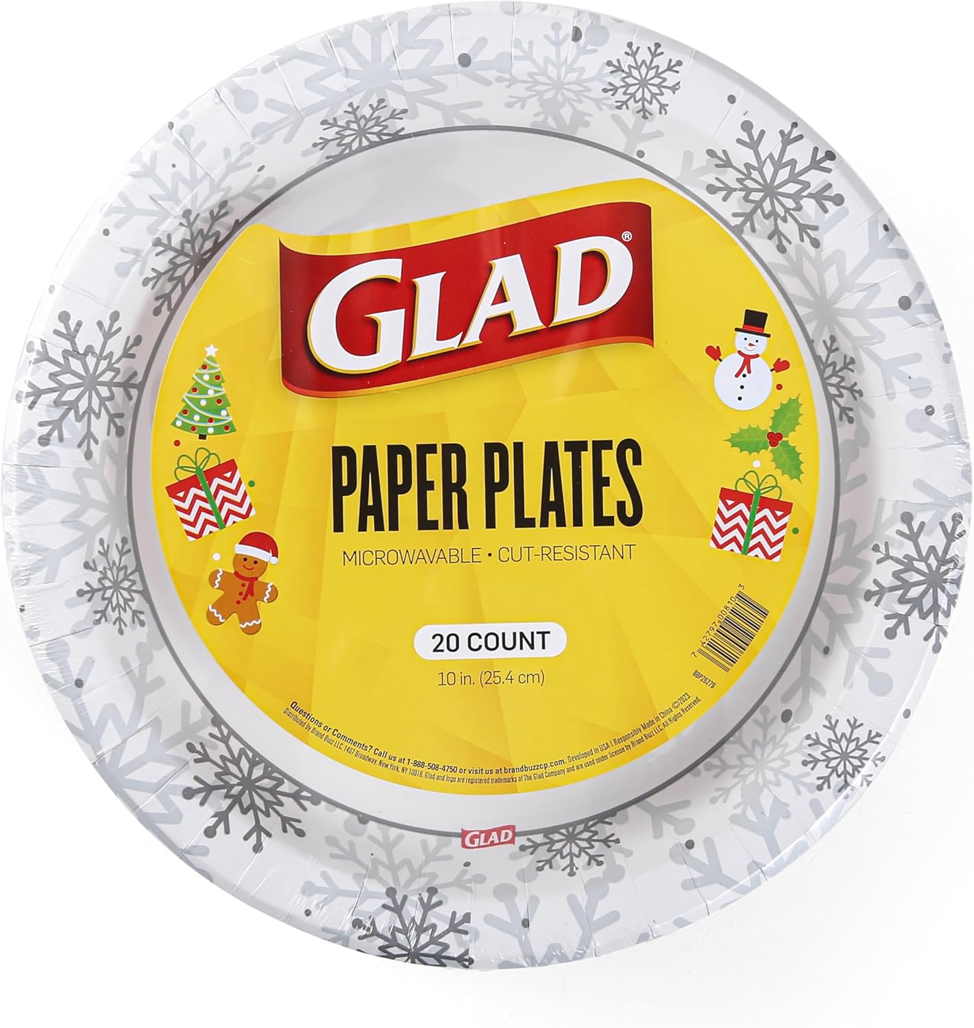 Glad Disposable Holiday Paper Plates, 10 Inch, 20 Count - Red Snowflake Design, Heavy Duty and Microwavable