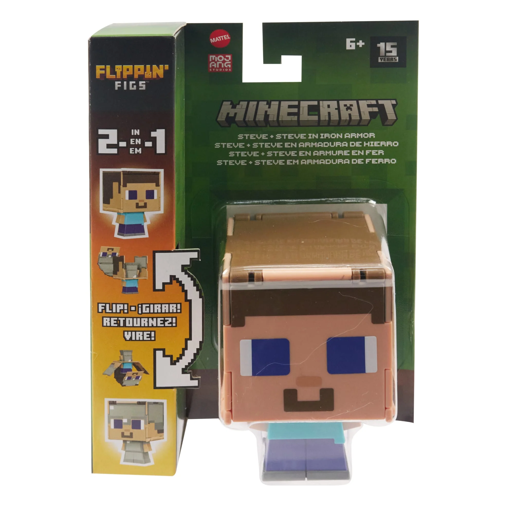 Minecraft Flippin�� Figs Figures Collection, 2-in-1 Fidget Play, 3.75-in Scale & Pixelated Design (Characters May Vary)