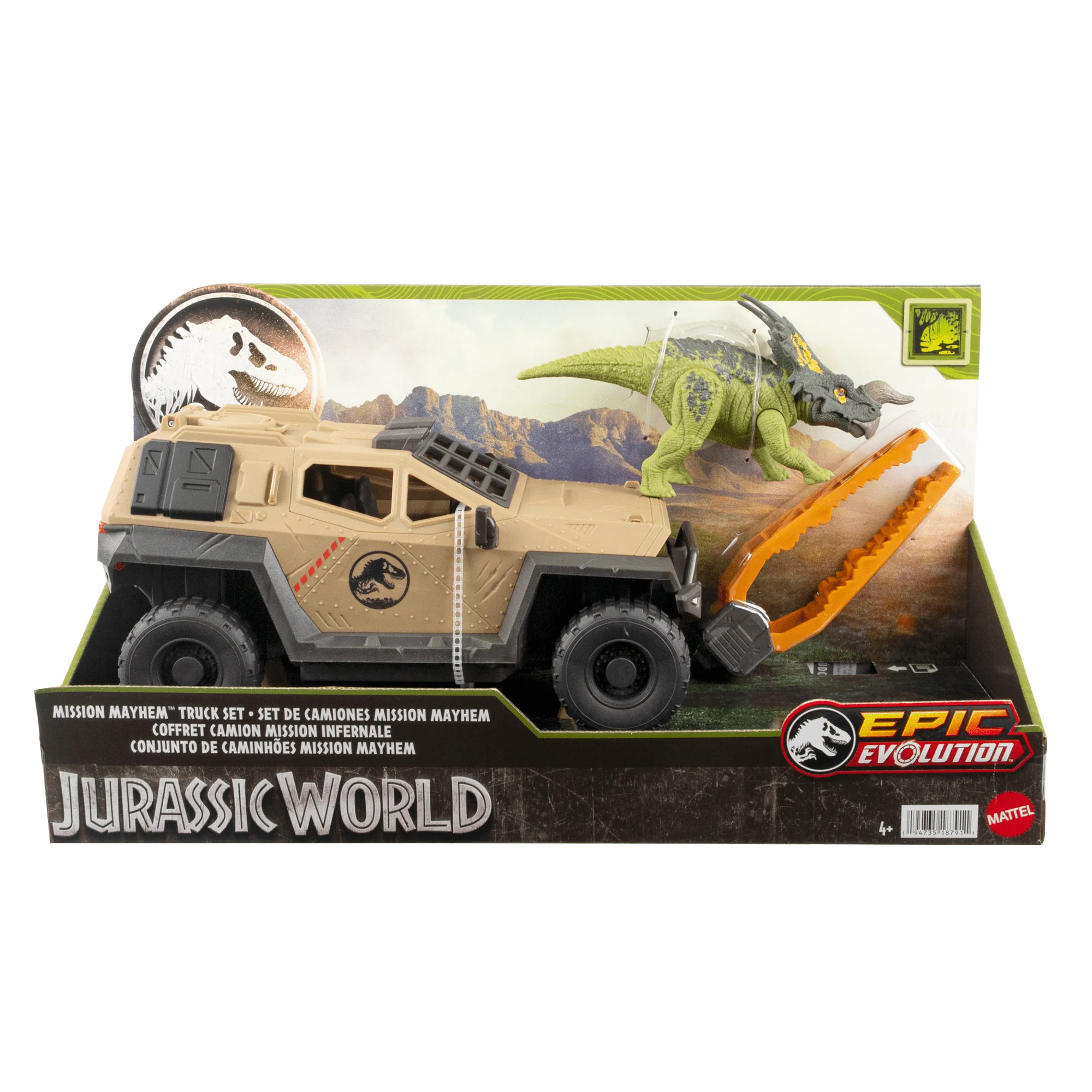 Jurassic World Mission Mayhem Truck & Dinosaur Action Figure Toy Set With Flipping Feature