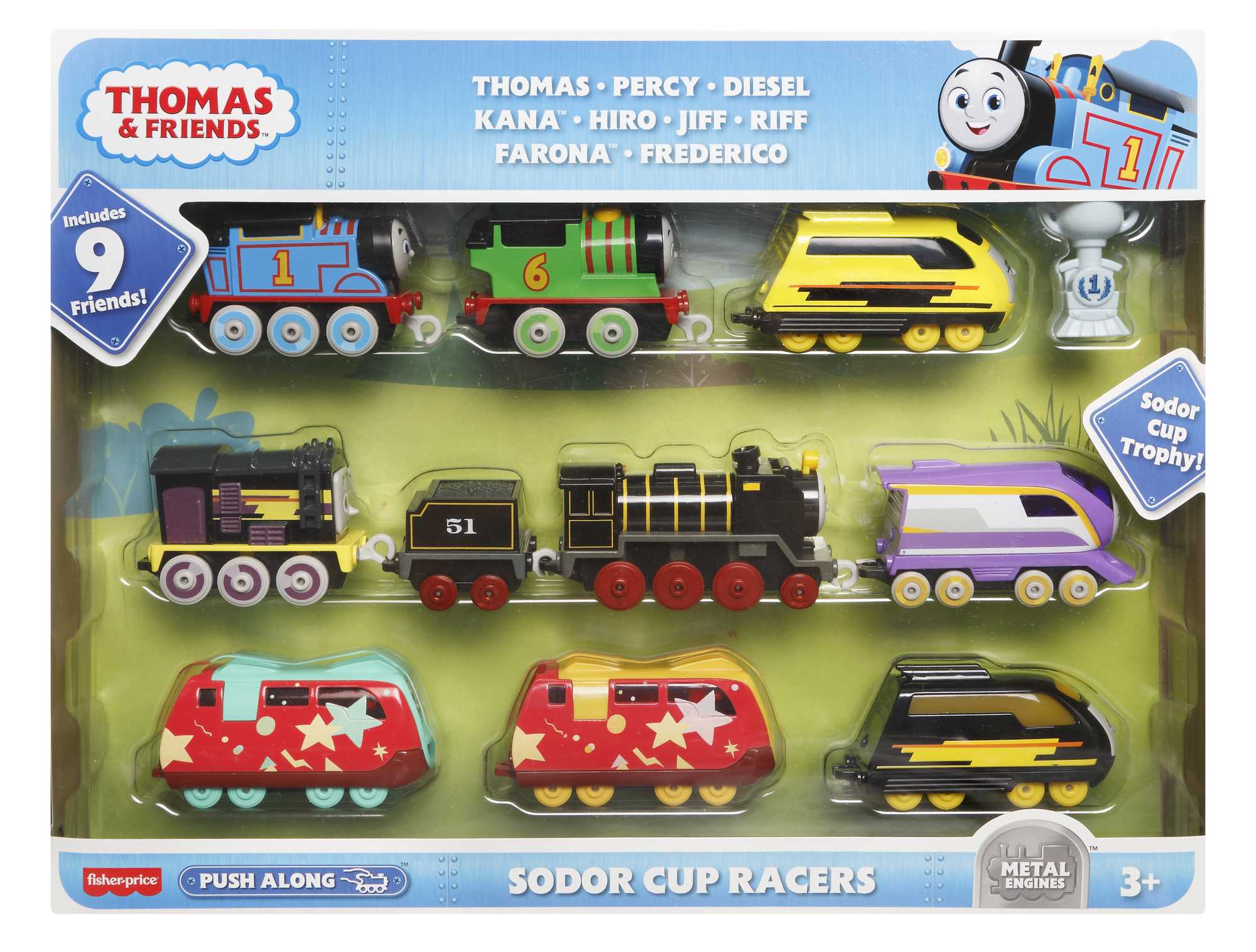 Thomas & Friends Sodor Cup Racers 9-Pack Of Diecast Push-Along Toy Train Engines Ages 3+Y