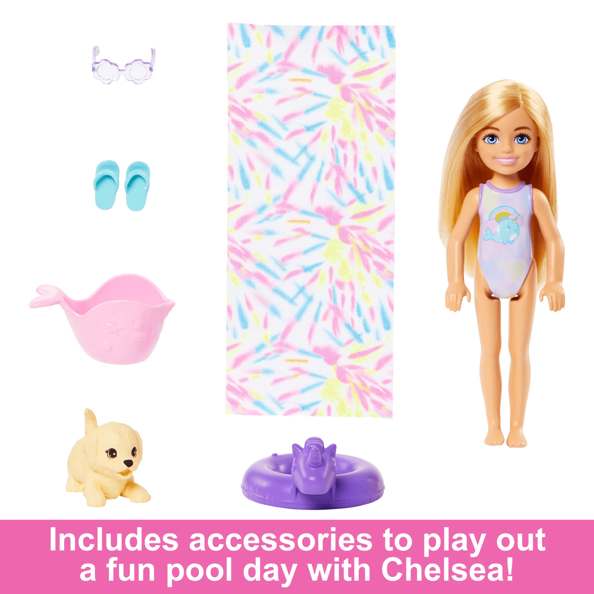 Barbie Chelsea Rainbow ��Raining�� Water Slide Toy Playset With Doll, Pup, & Accessories