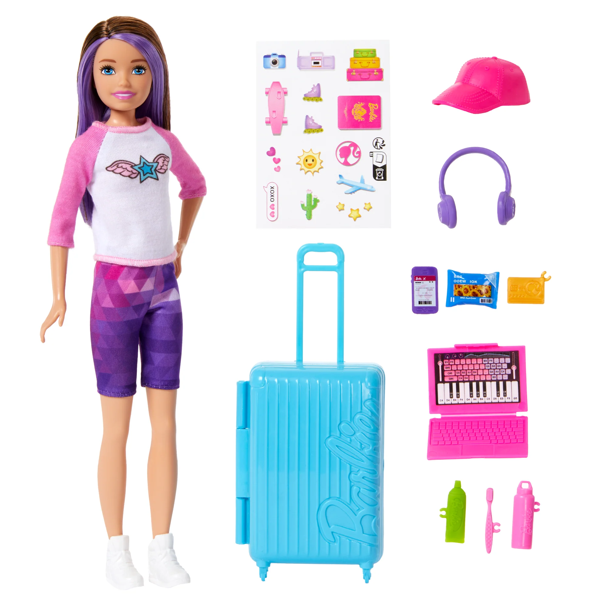 Barbie Skipper Doll & 10 Accessories, Travel Set With Luggage, Sticker Sheet & More