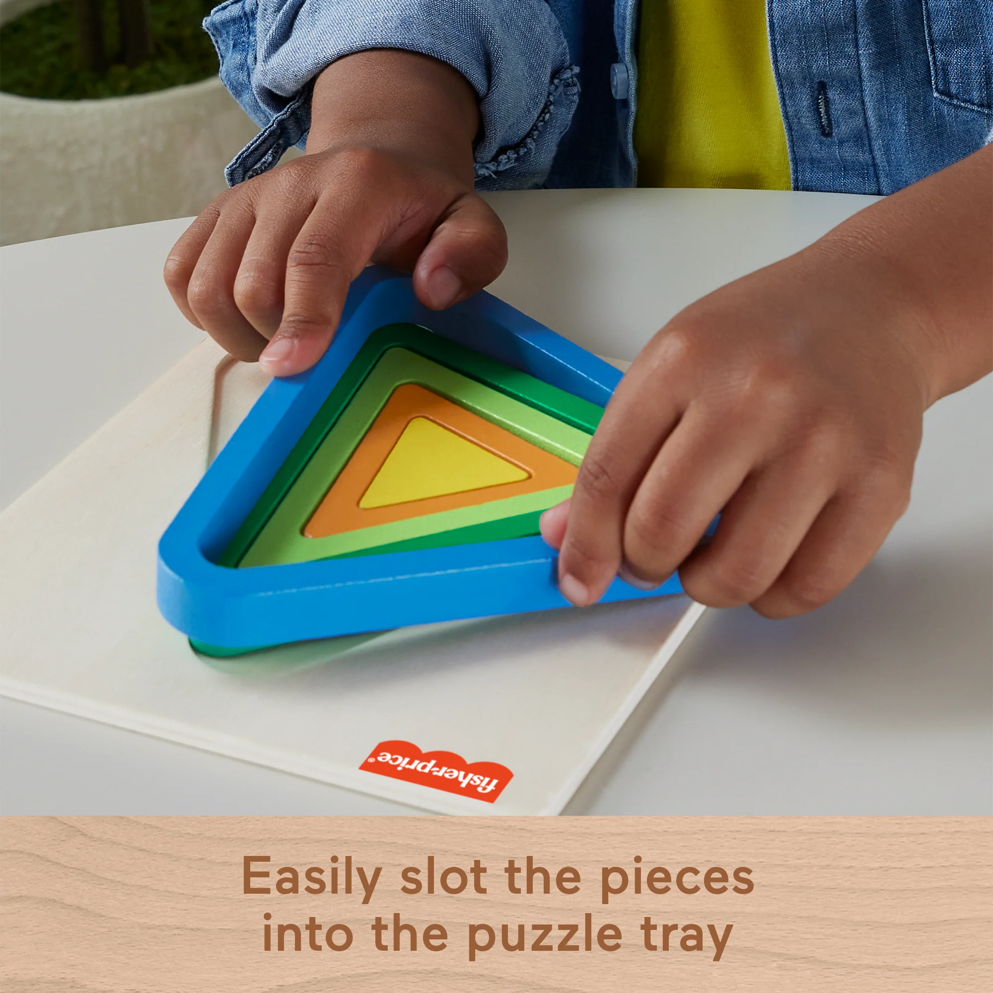 Fisher-Price Wooden Mini Rainbow Jigsaw Puzzle Triangle For Toddlers & Kids, 5 Wood Pieces
