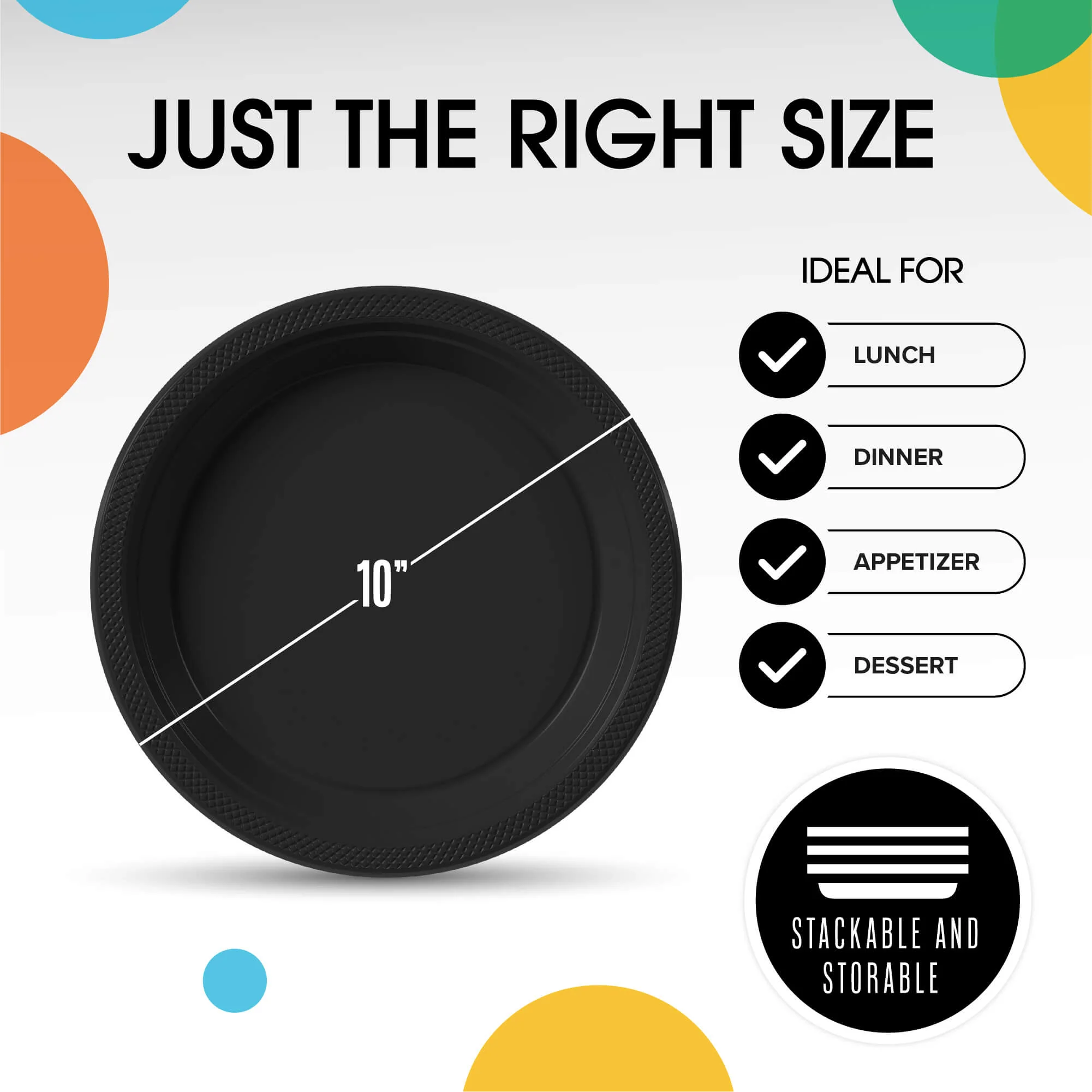 10 In. Black Plastic Plates | 50 Count