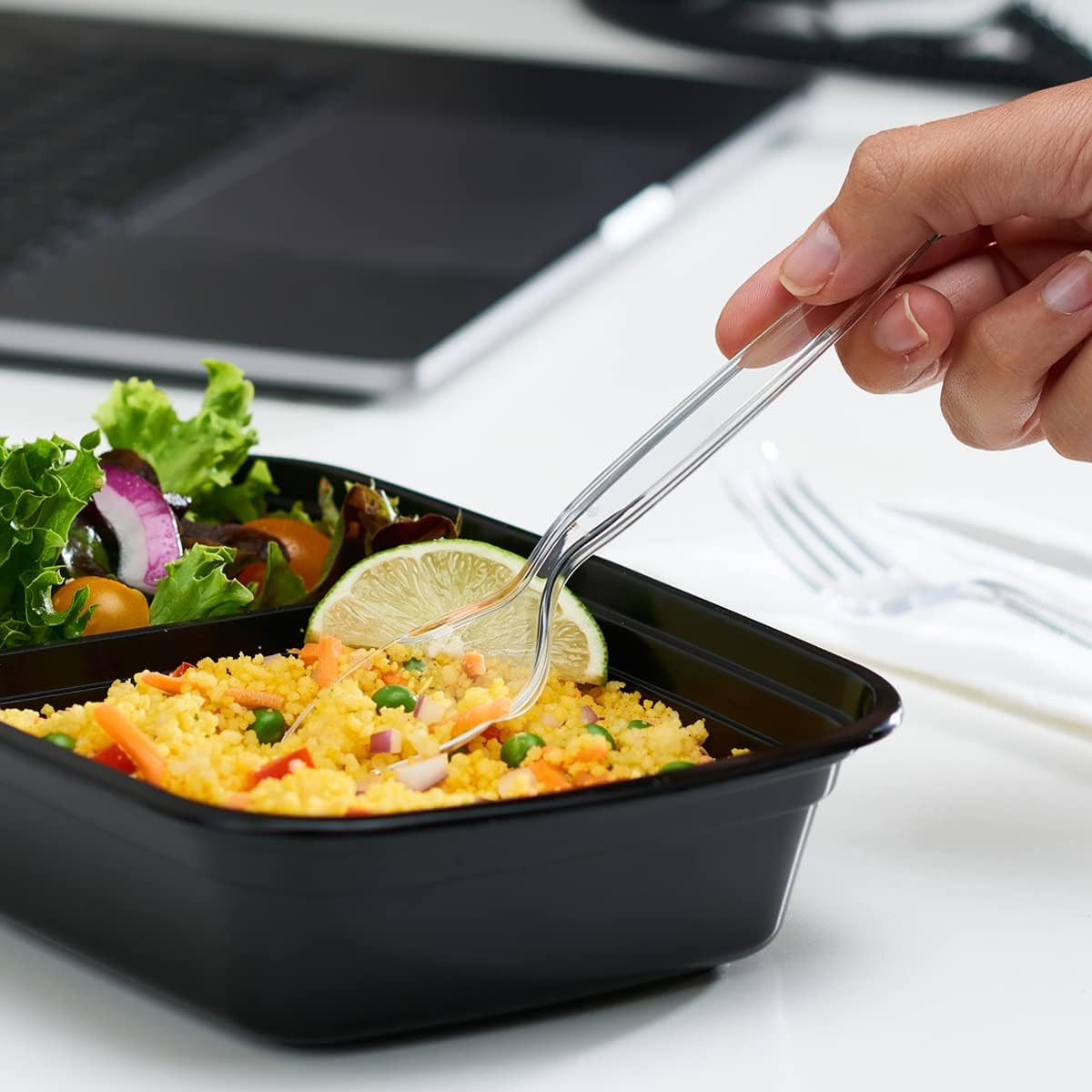 Comfy Package [100 Pack] Heavy Duty Disposable Clear Plastic Forks - Basic Cutlery for Parties, Events, and Everyday Use