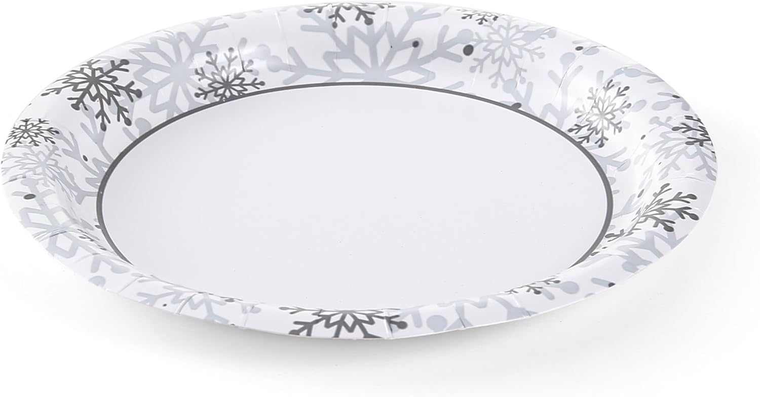 Glad Disposable Holiday Paper Plates, 10 Inch, 20 Count - Red Snowflake Design, Heavy Duty and Microwavable