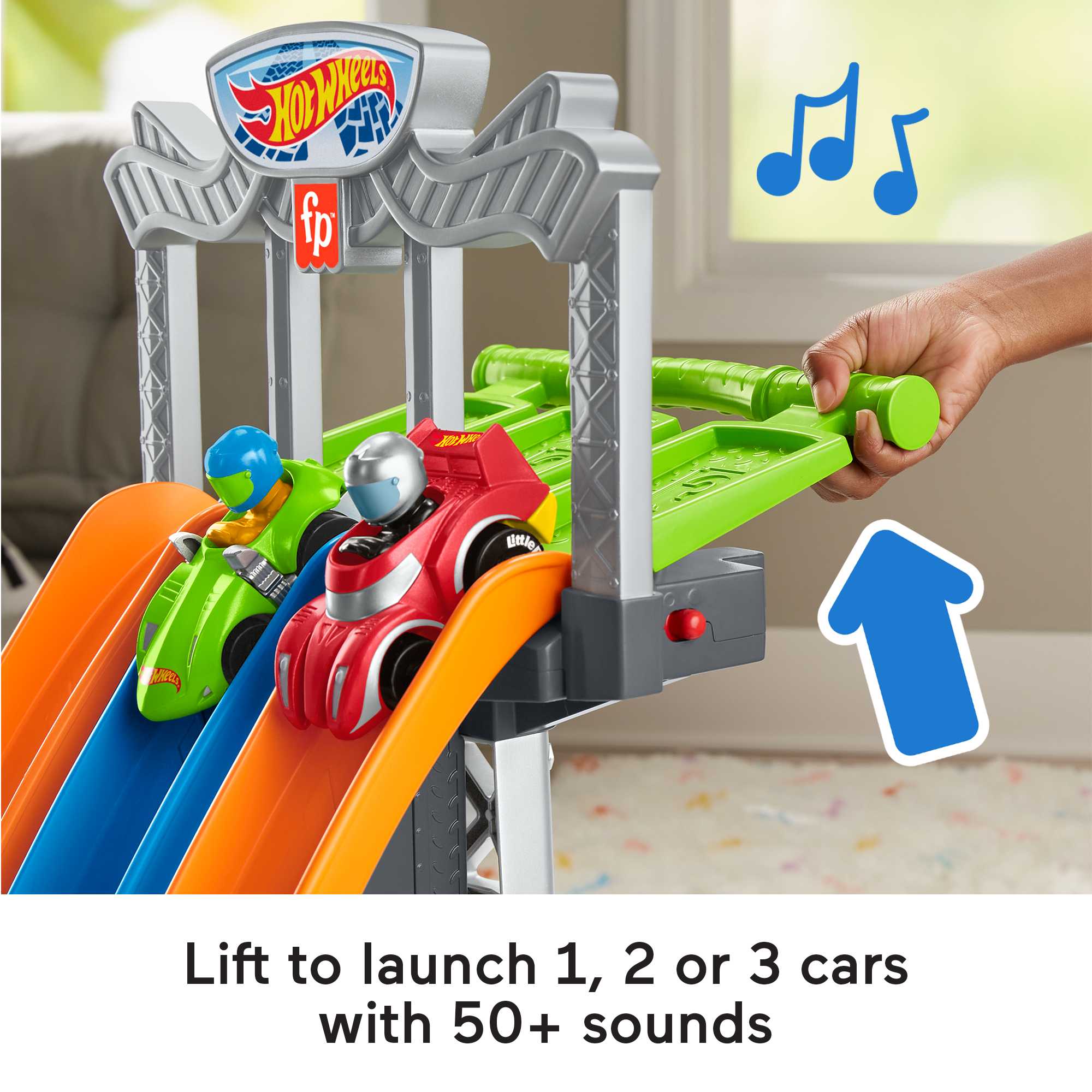 Little People Hot Wheels Racing Loops Tower Toddler Vehicle Playset With Sounds & 2 Toy Cars