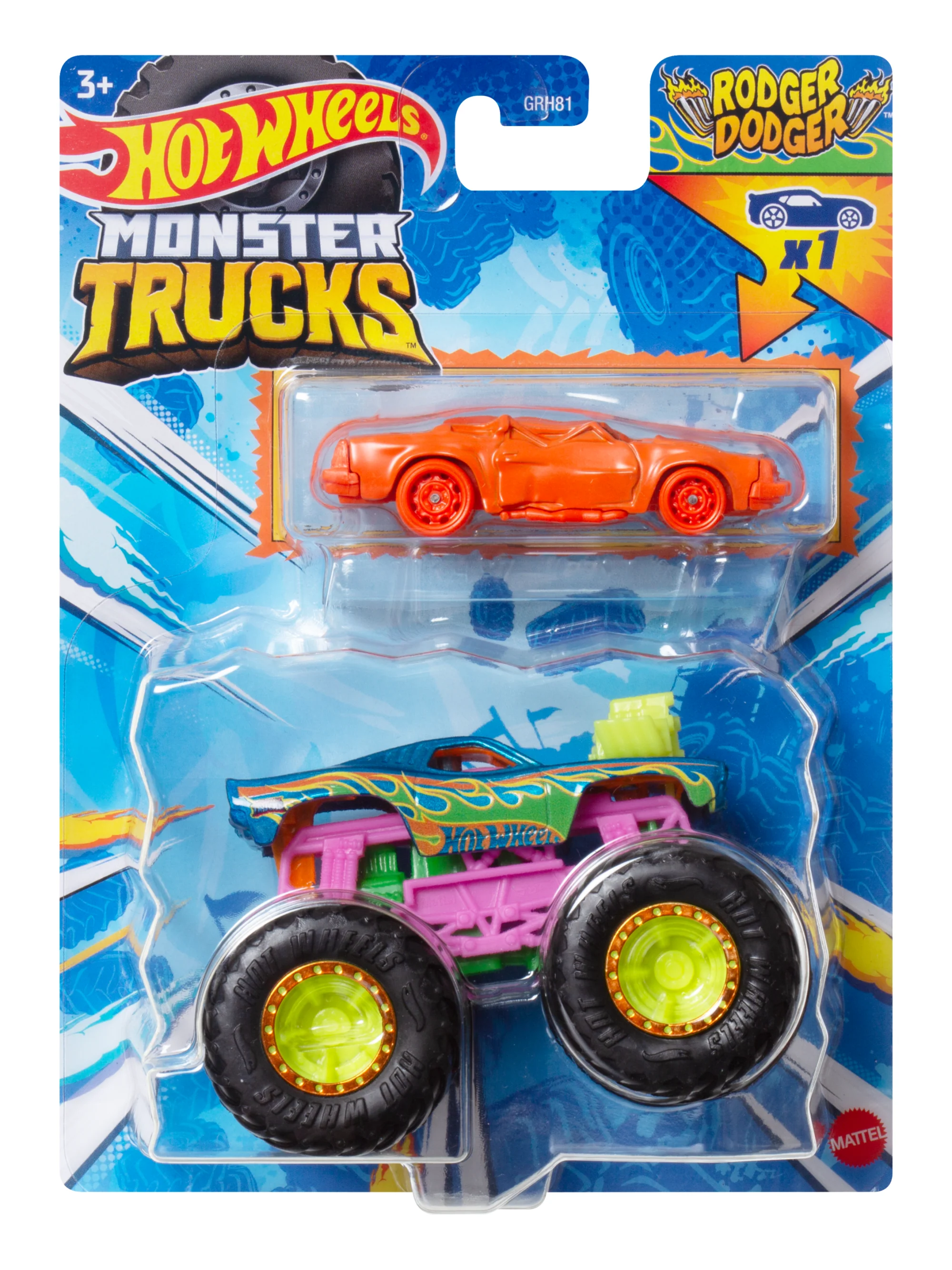 Hot Wheels Monster Trucks Veh��culo de Juguete Cami��n Ne��n Rodger Dodger + Speed Bump
