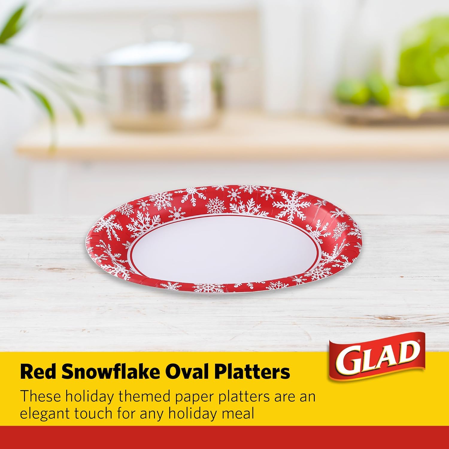 Glad Disposable Holiday Paper Plates, 10 Inch, 20 Count - Red Snowflake Design, Heavy Duty and Microwavable