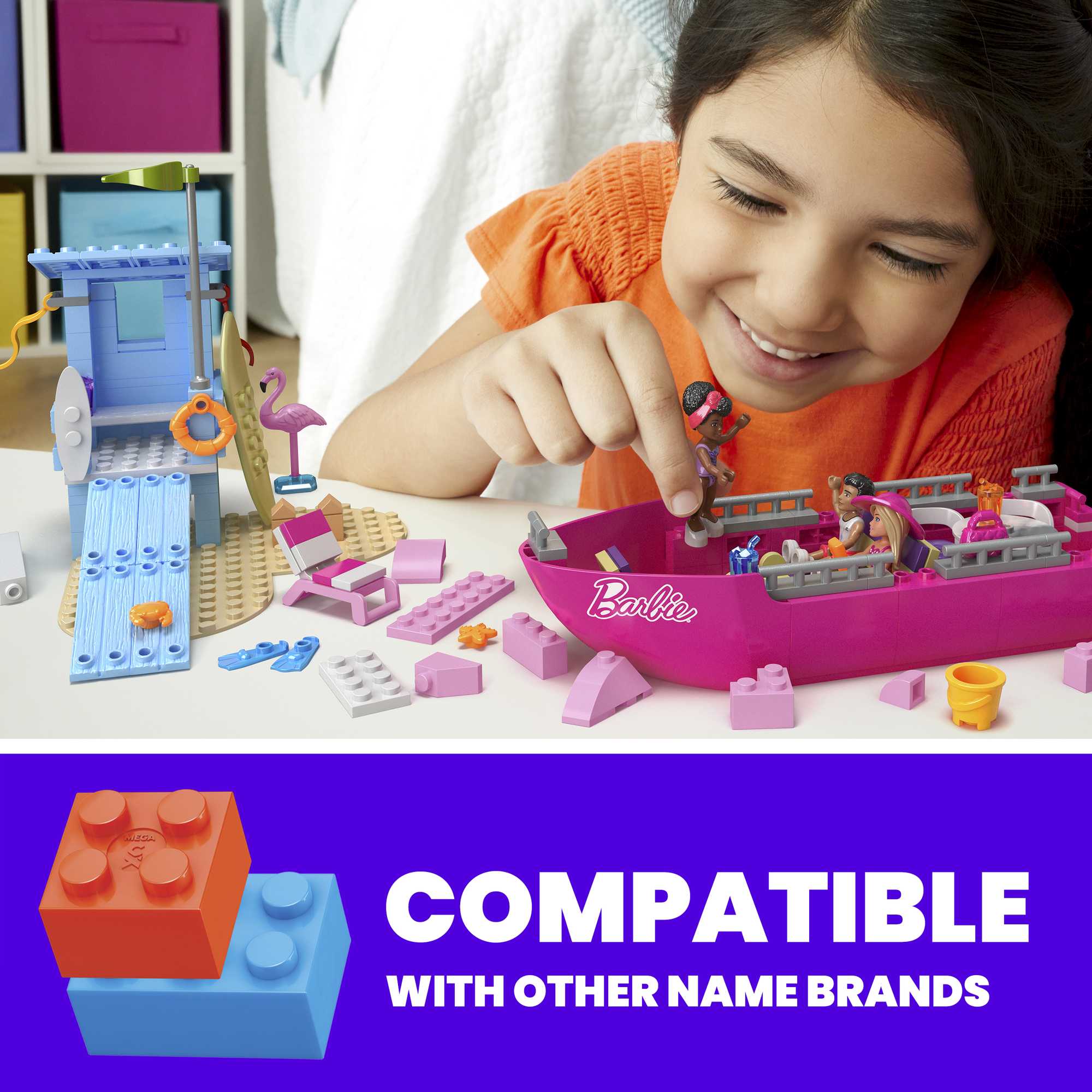 MEGA Barbie Malibu Dream Boat Building Kit Playset With 3 Micro-Dolls (317 Pieces)