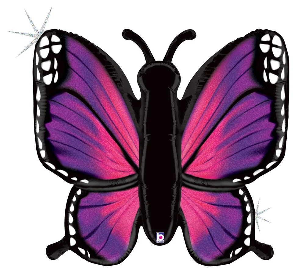 Betallic Radiant Butterfly-Pink 32 inch Glitter Holographic Shaped Foil Balloon Packaged 1ct